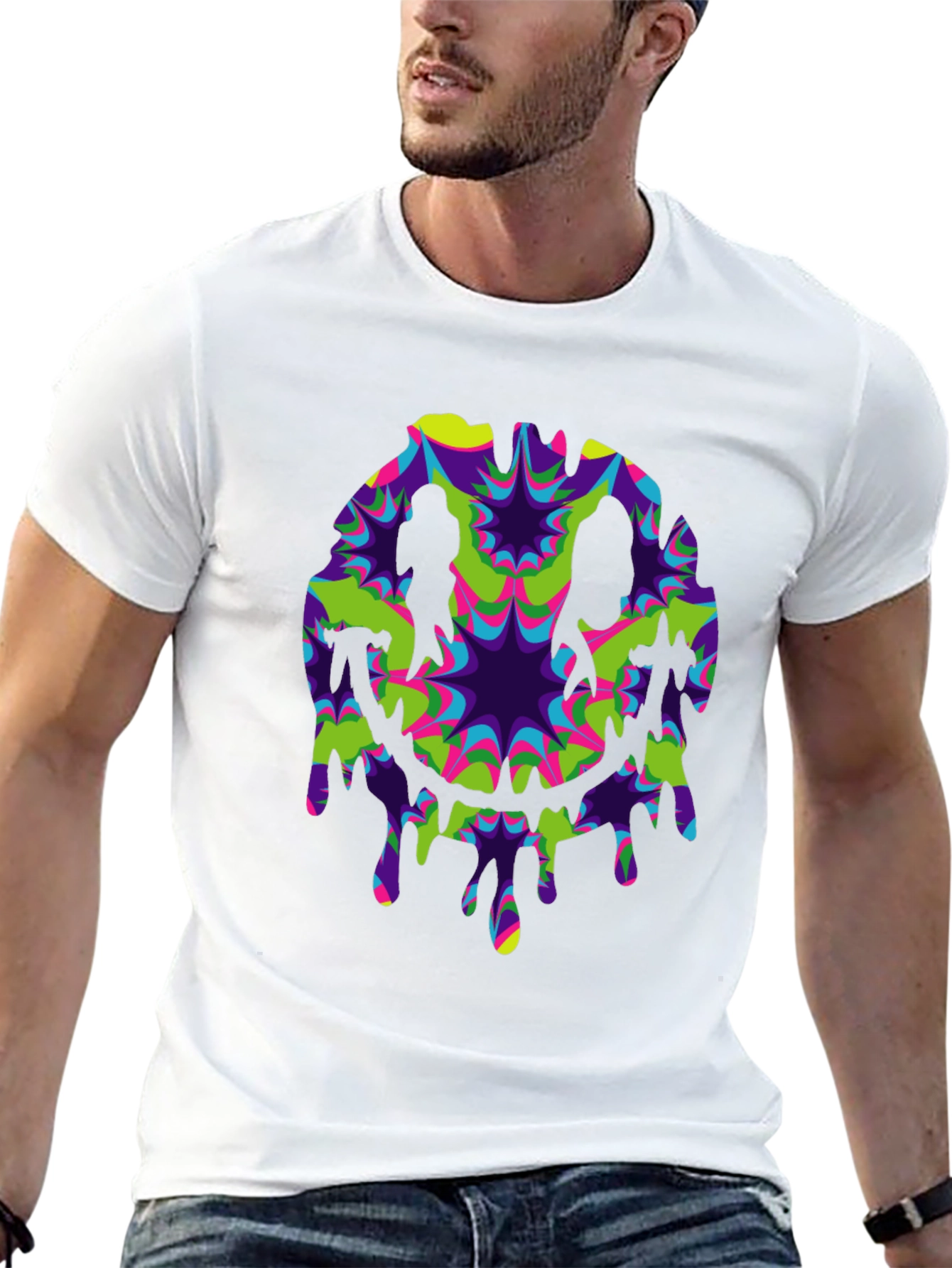 Black Psychedelic Dripping Smiley Face Black Tee view 13