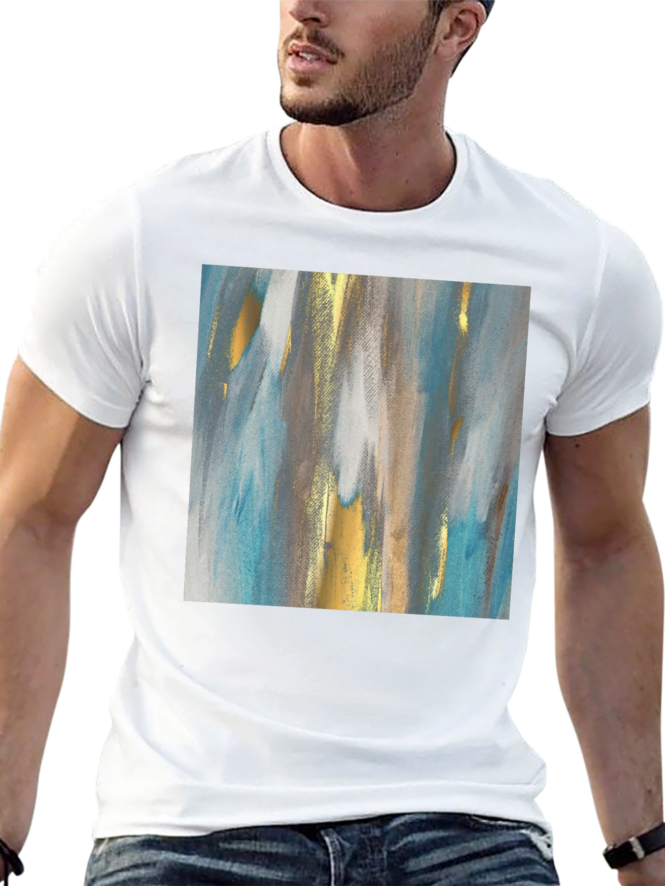 Black Abstract Art Tee - Modern Design Crew Neck T-Shirt view 13