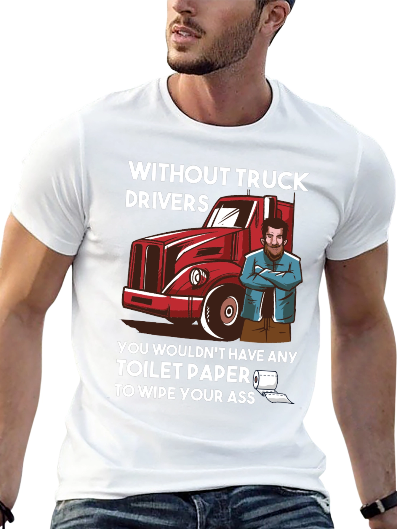 Black Truck Driver Toilet Paper Humor T-Shirt view 13