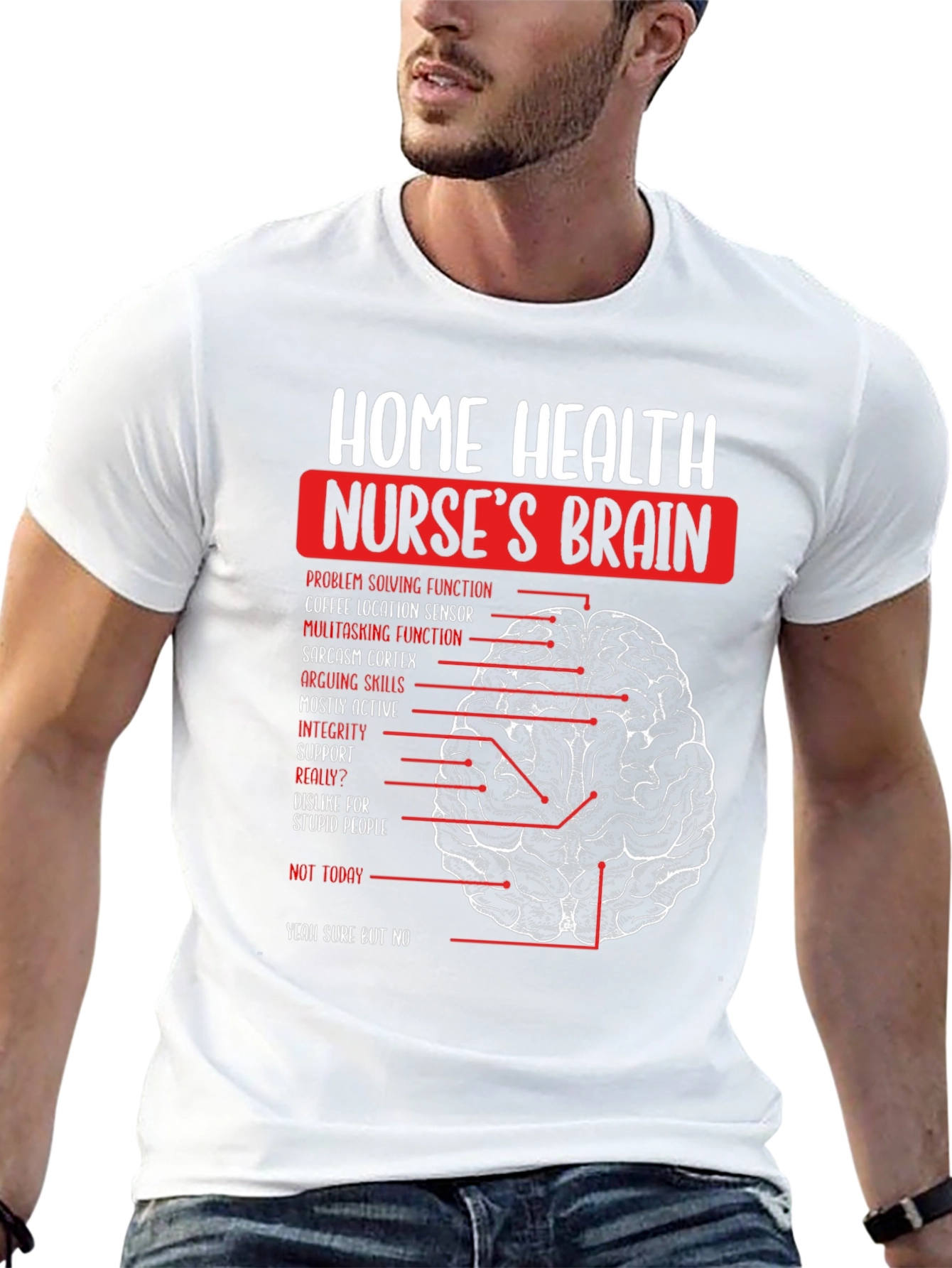 Black Home Health Nurse's Brain T-Shirt - Humorous Nursing Tee view 13