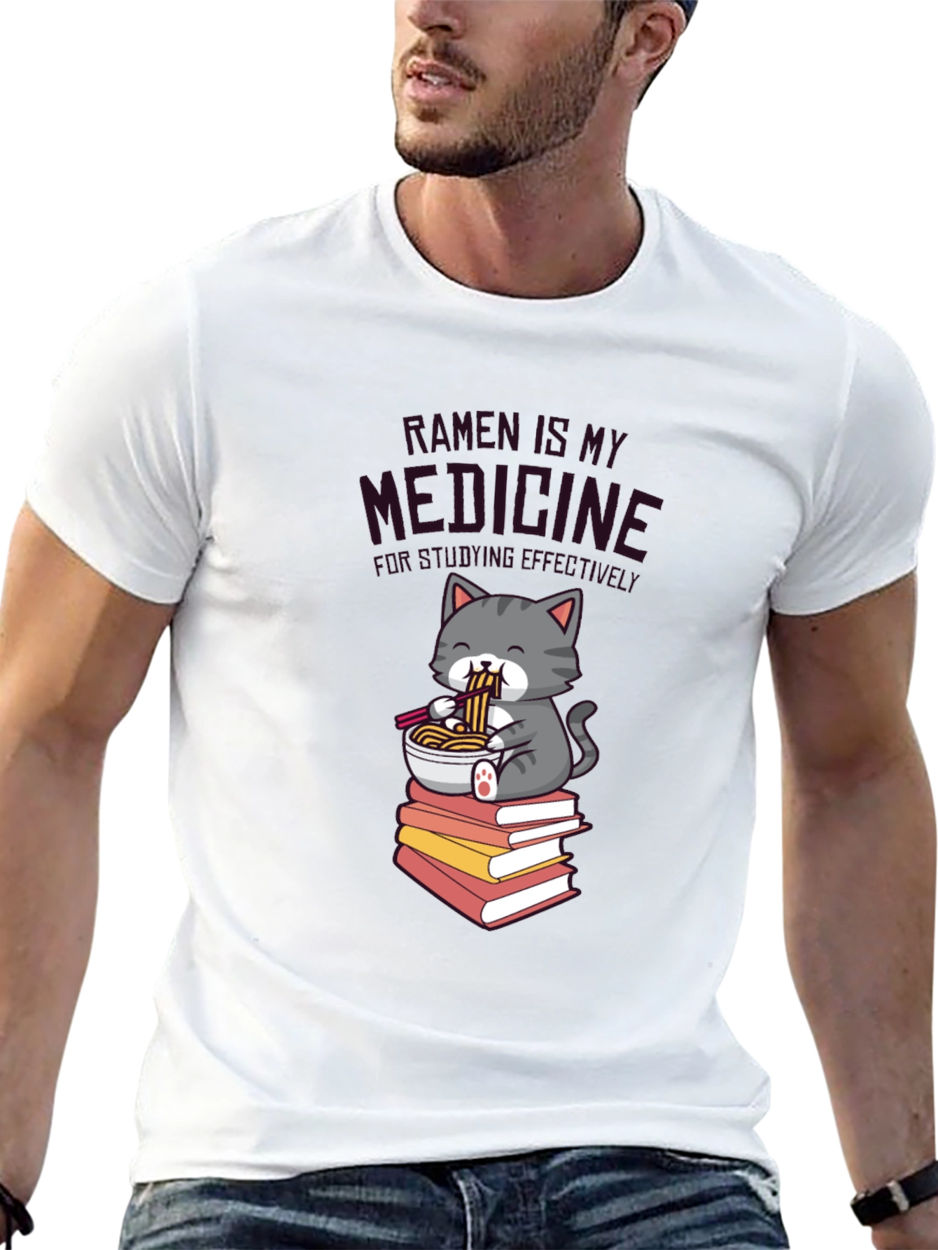 Black Ramen is My Medicine T-Shirt - Cute Cat Design view 13