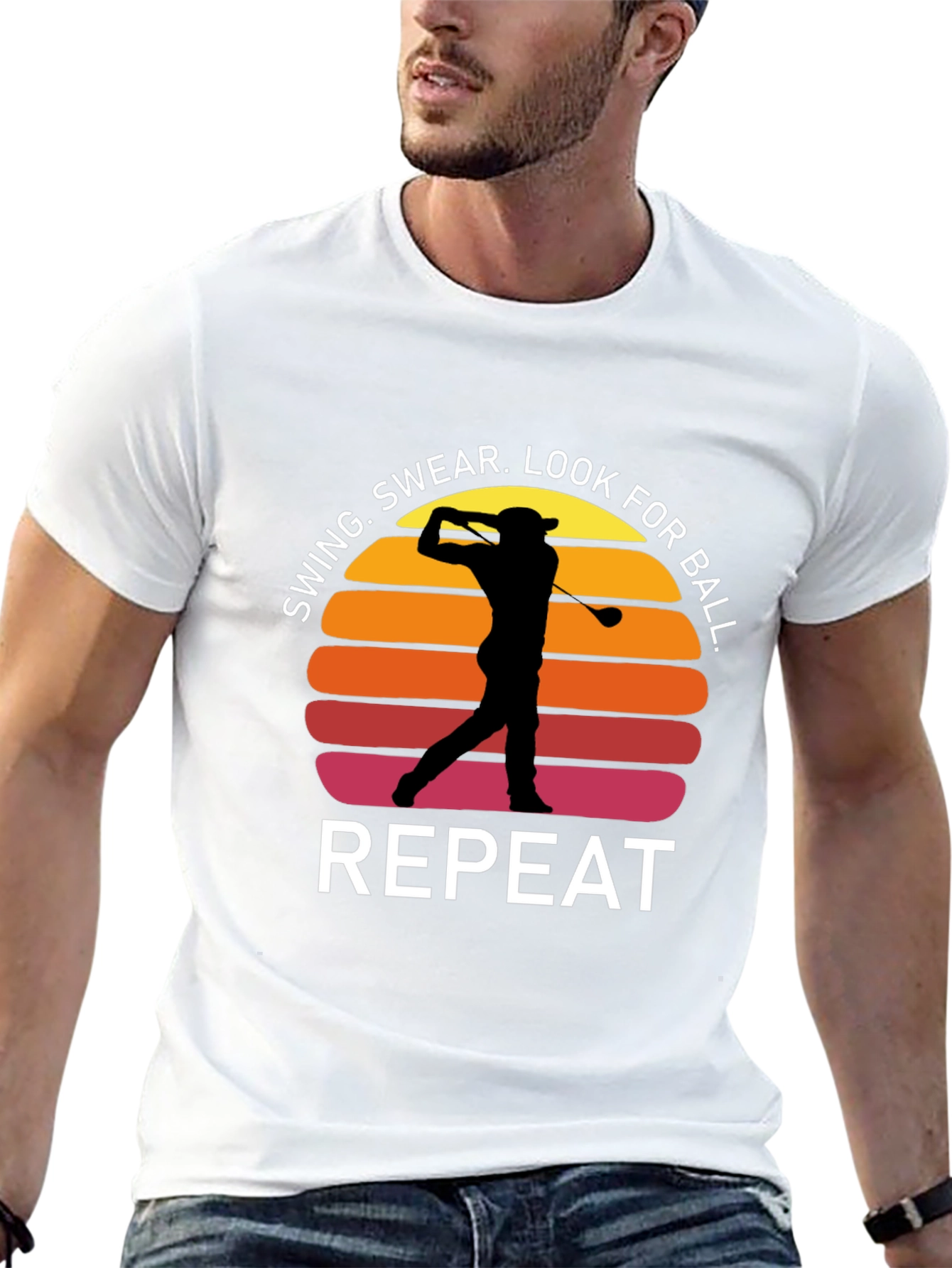 Black Golf Swing Repeat T-Shirt - Funny Golfer Tee view 13
