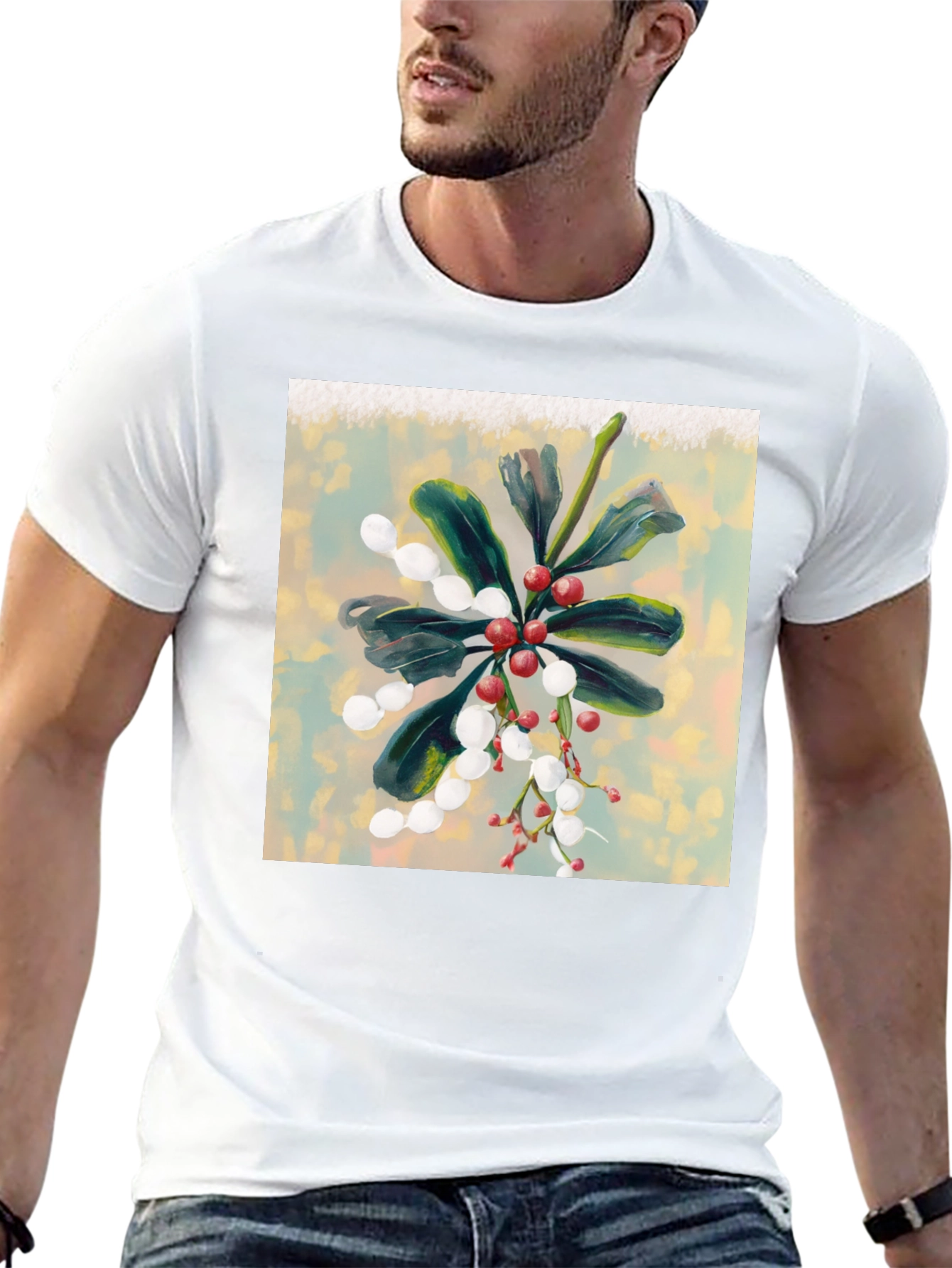 Black Botanical Berry Art Print Tee view 13