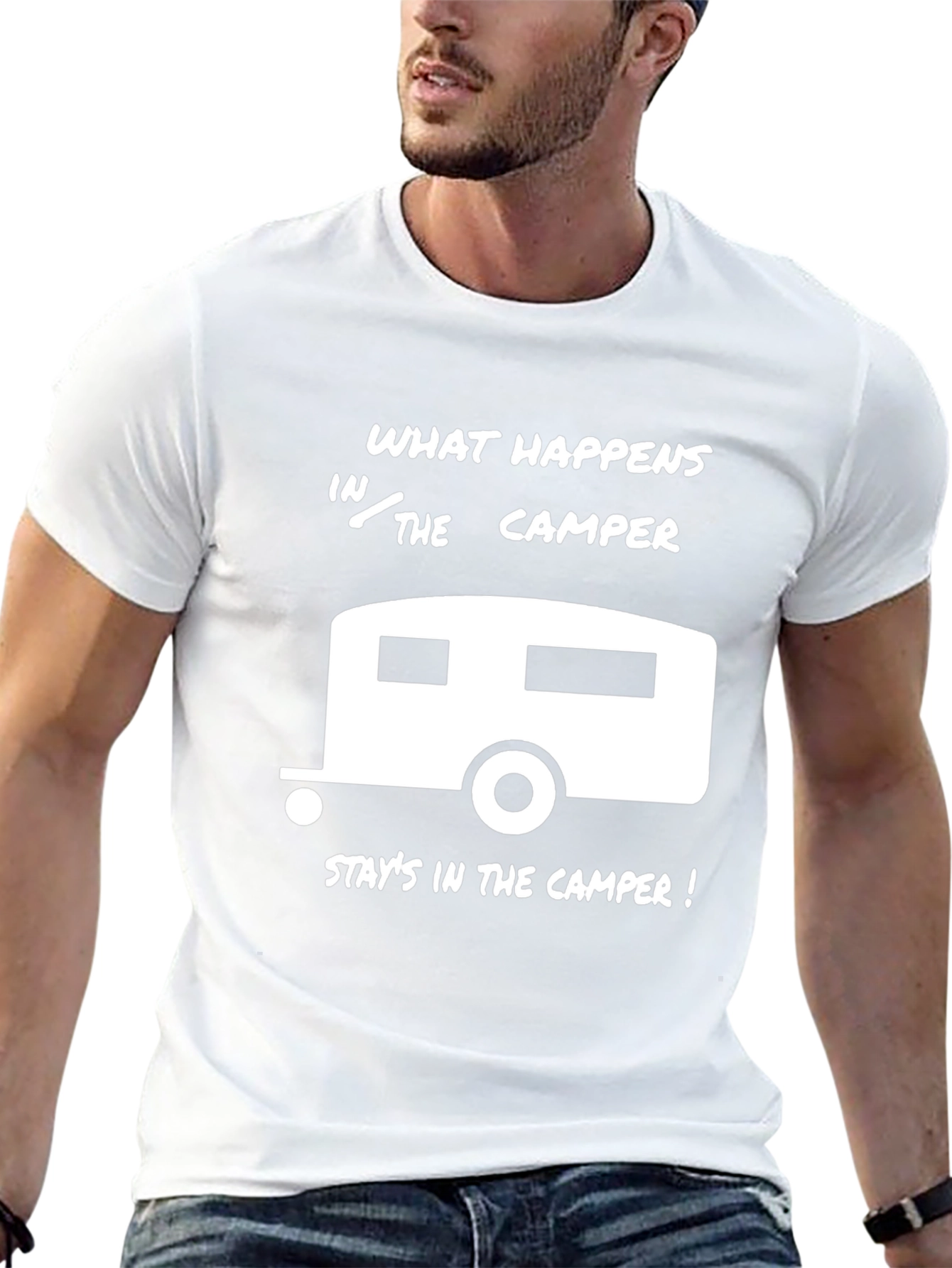 Black Camper Adventure T-Shirt - What Happens In The Camper Stays... view 13