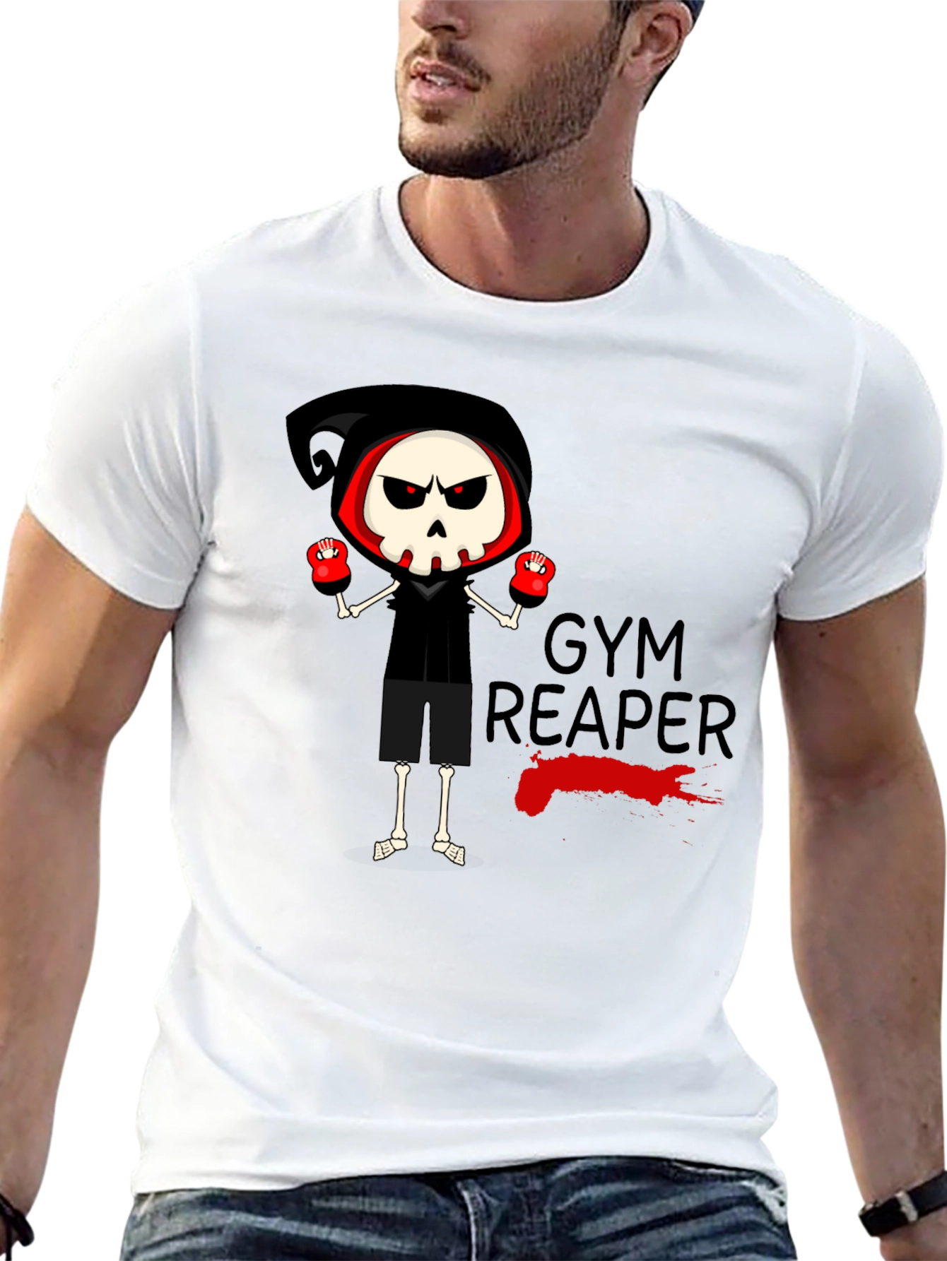 Black Gym Reaper Graphic Tee - Skeleton Boxer Design view 13