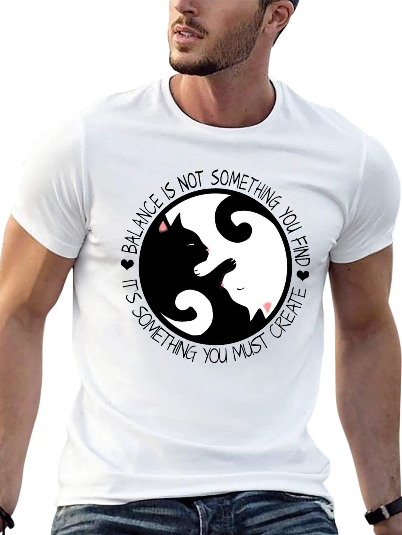Black Yin Yang Cats Graphic T-Shirt Balance and Harmony view 13