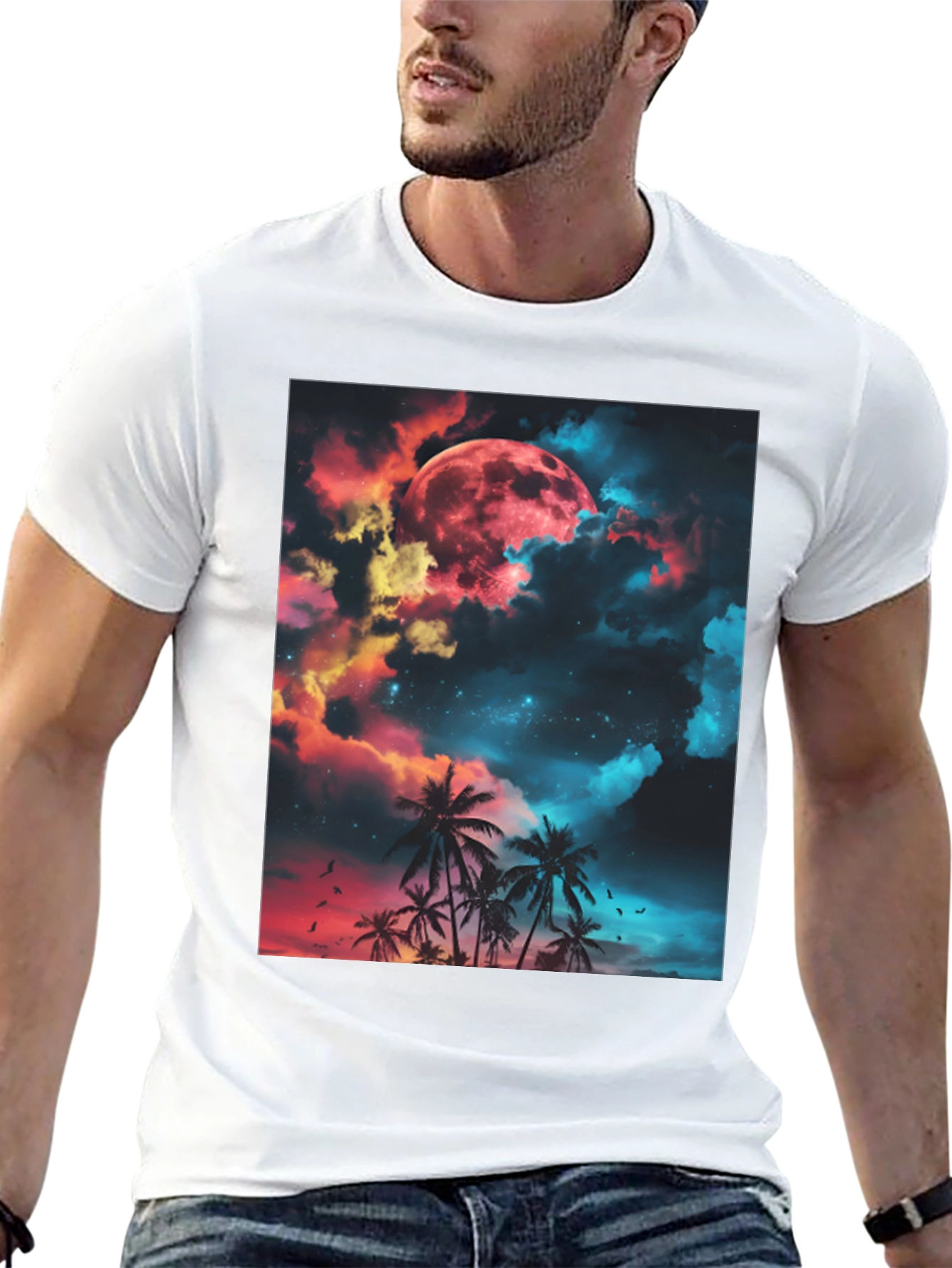 Black Tropical Moon Graphic T-Shirt view 13