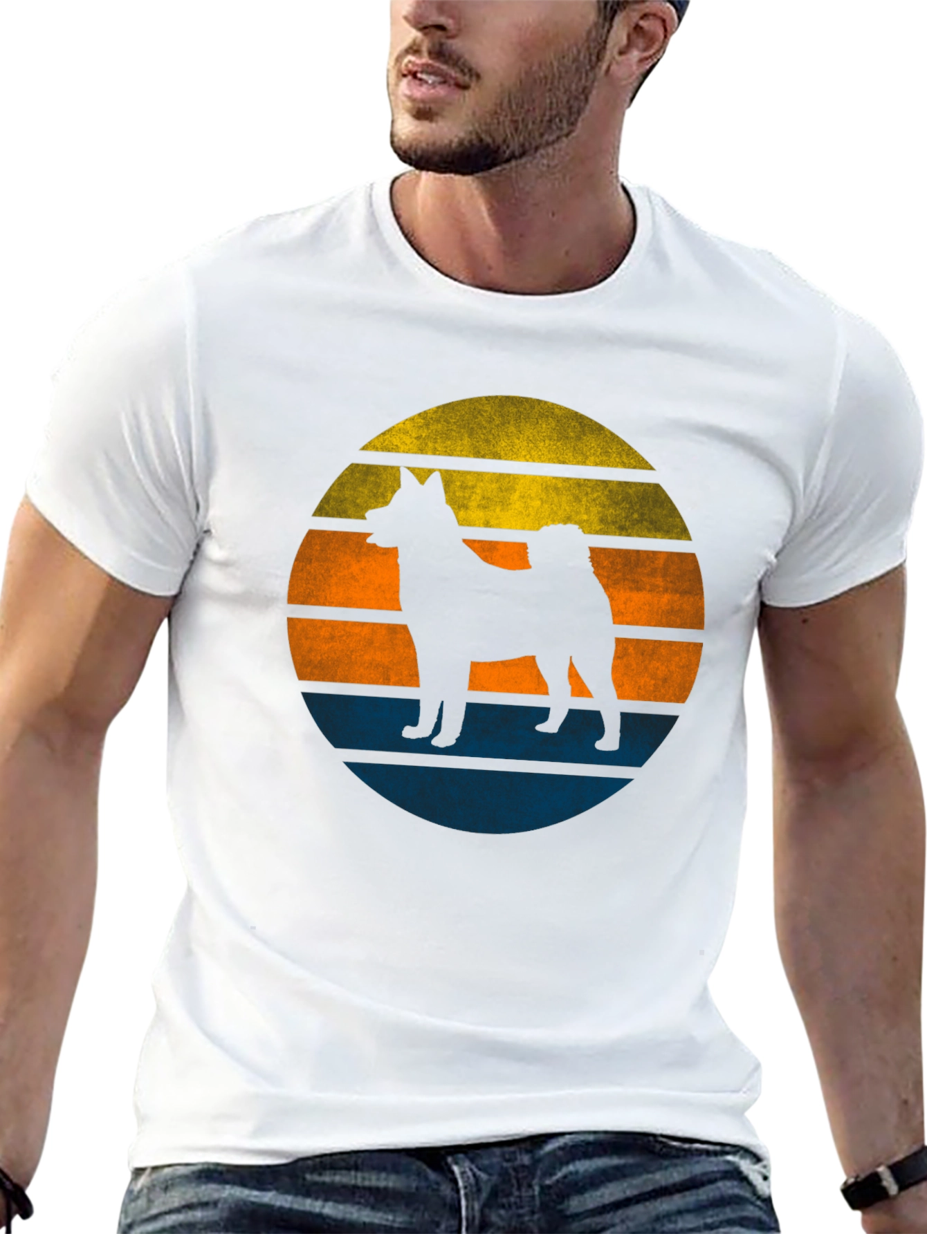 Black Retro Dog Sunset Graphic Tee - Men's Black T-Shirt view 13