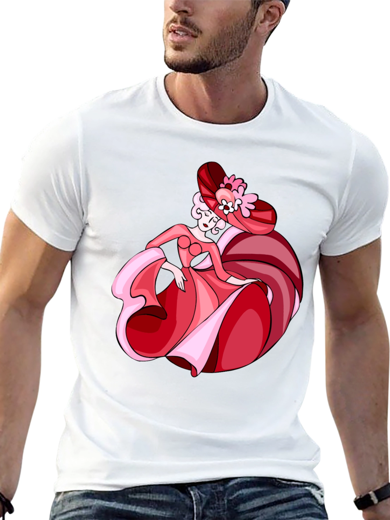 Black Elegant Lady Graphic Tee - Black Cotton T-Shirt view 13