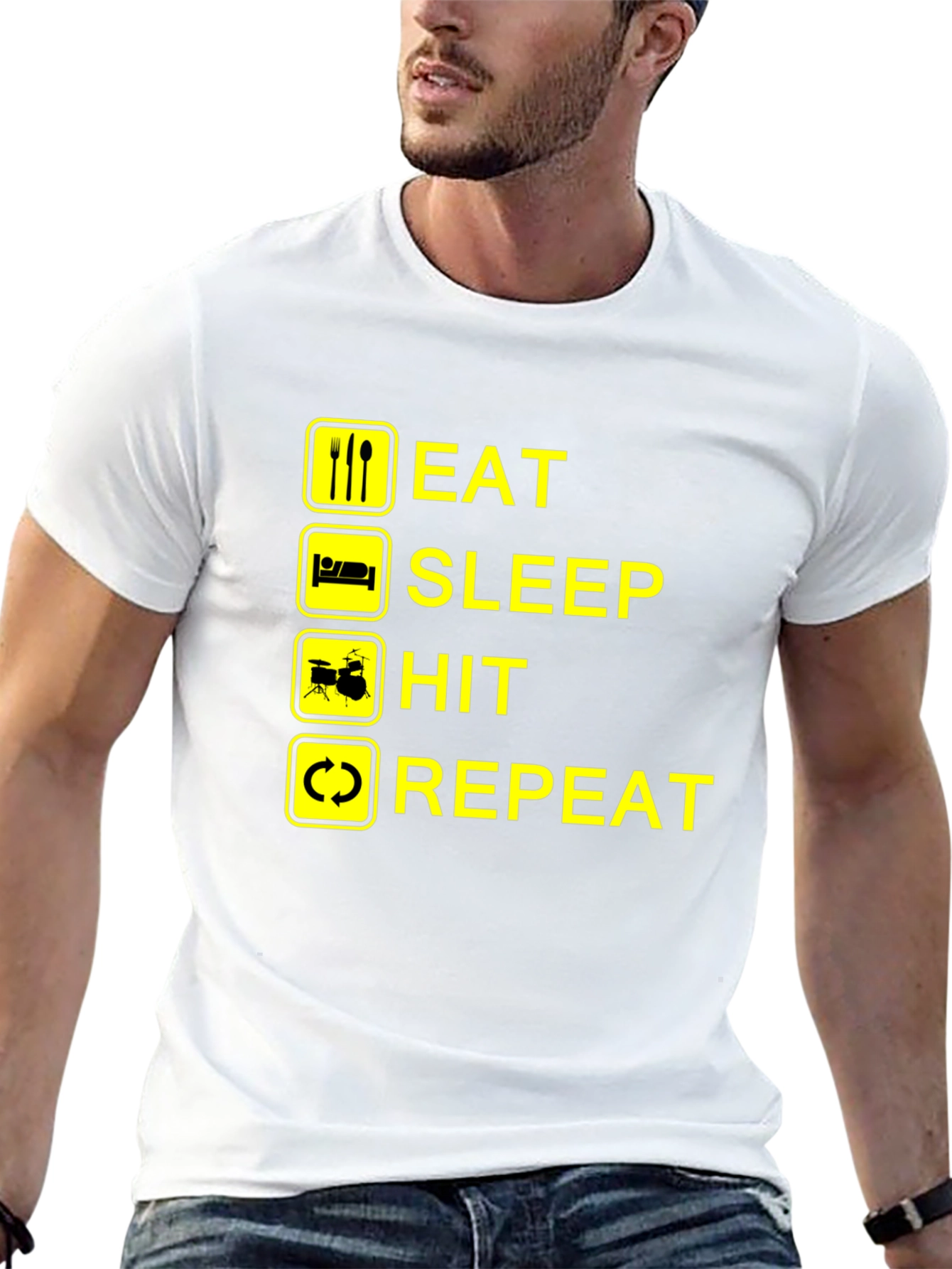 Black Eat Sleep Hit Repeat Drummer T-Shirt view 13