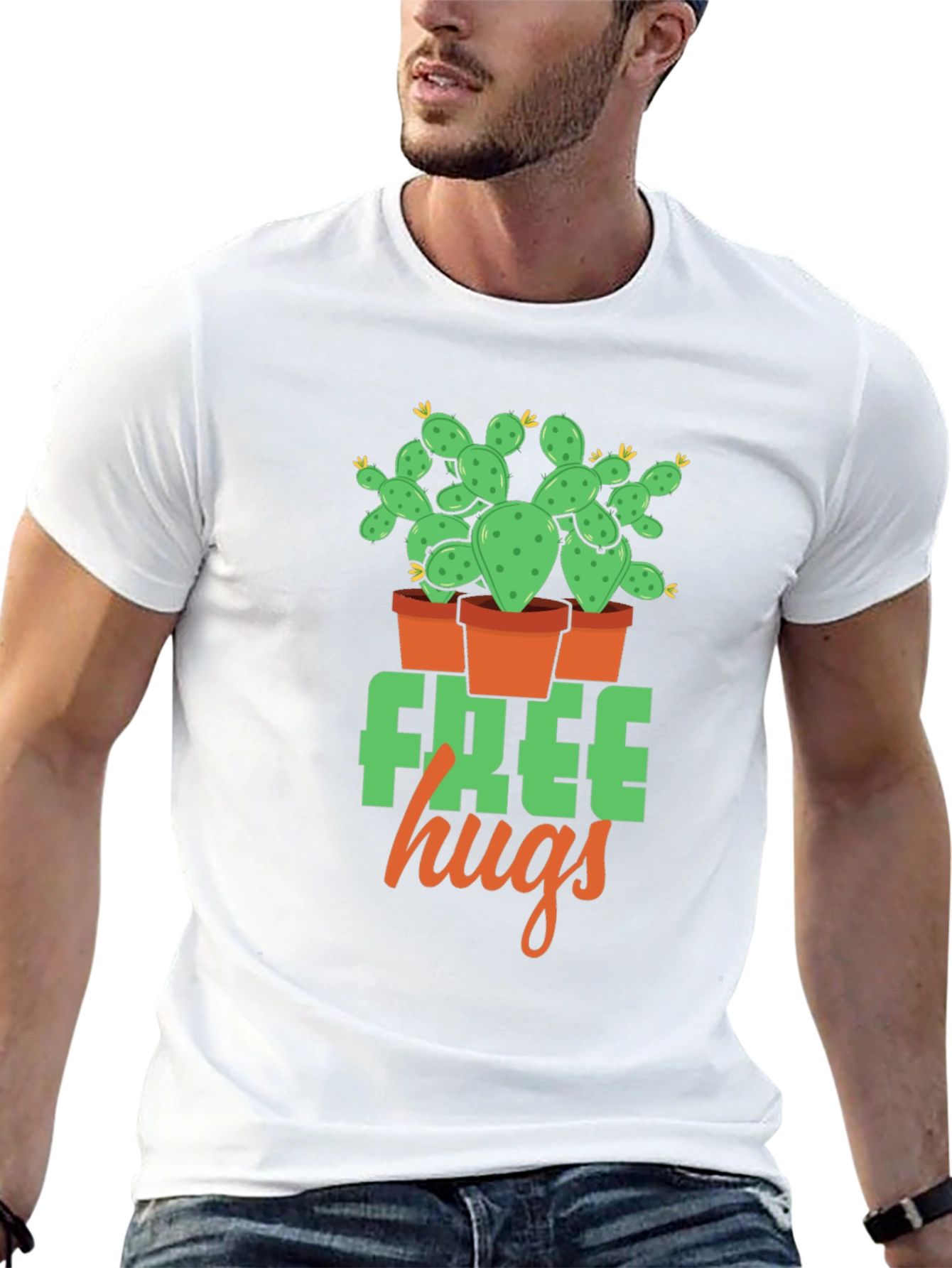 Black Free Hugs Cactus Graphic T-Shirt - Black view 13