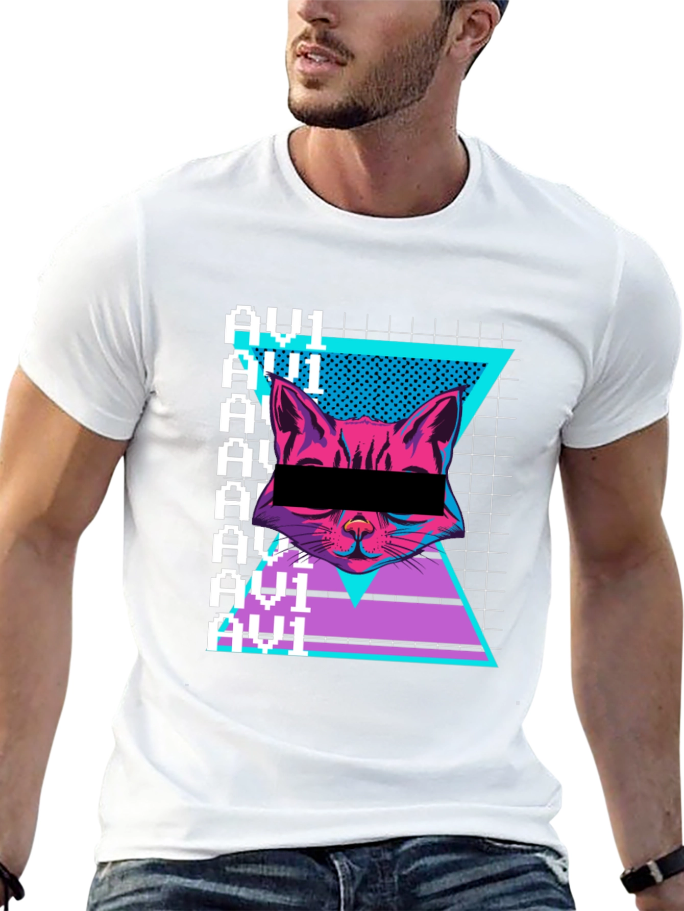 Black Cyberpunk Cat Graphic Tee - Retro Style view 13