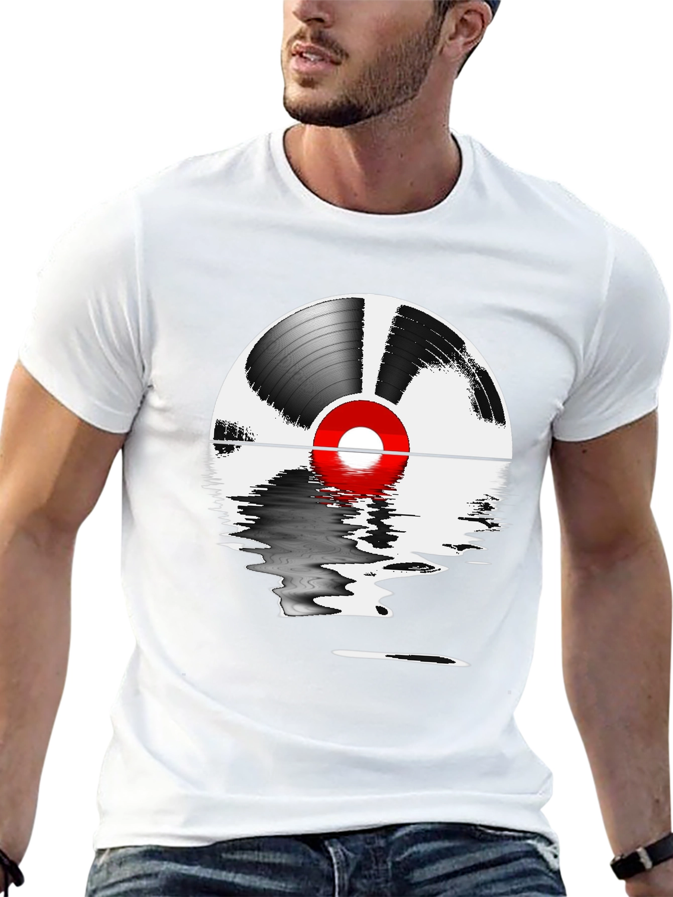 Black Vinyl Record Reflection Graphic Tee view 13