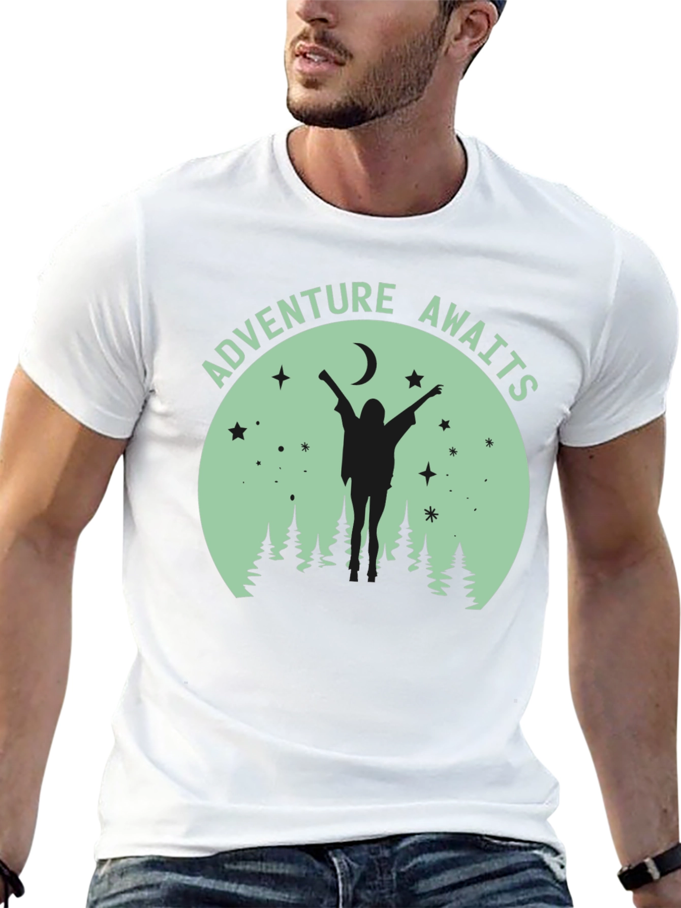 Black Adventure Awaits Graphic Tee - Unisex Black T-Shirt view 13