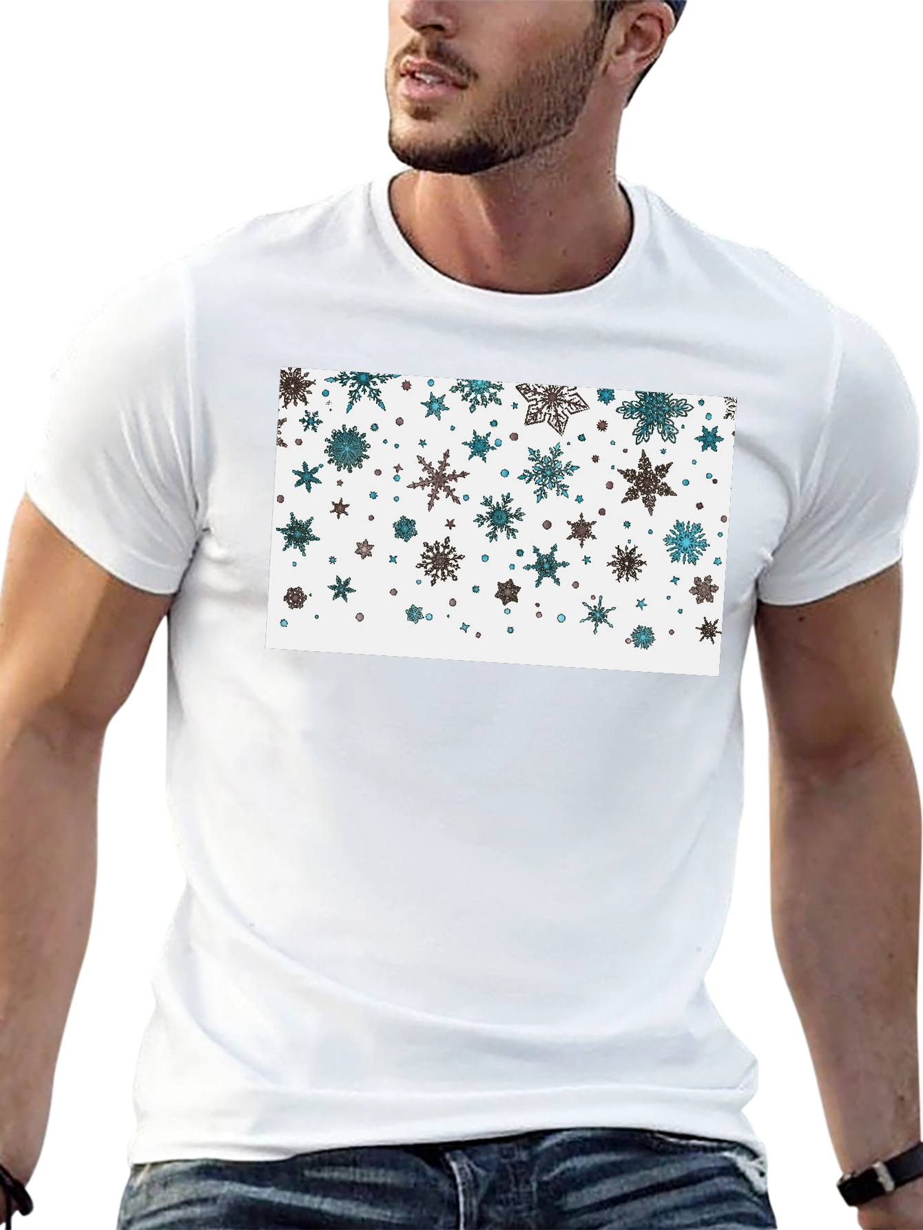 Black Snowflake Pattern Black T-Shirt view 13