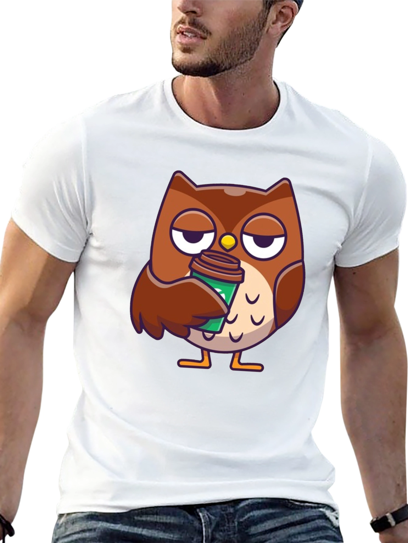 Black Sleepy Owl Coffee T-Shirt - Black Cotton Graphic Tee view 13