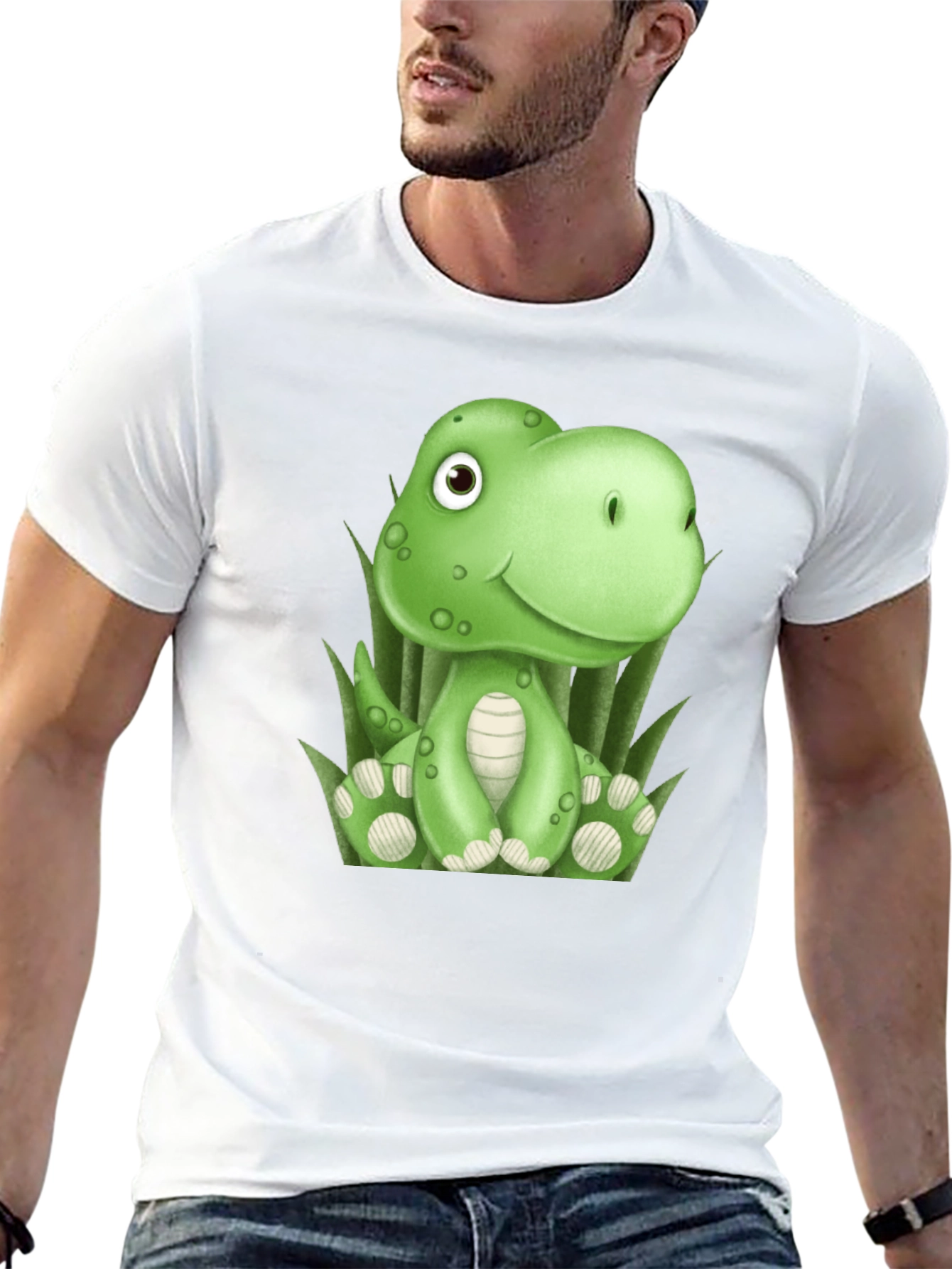 Black Cute Cartoon Dinosaur Black T-Shirt view 13