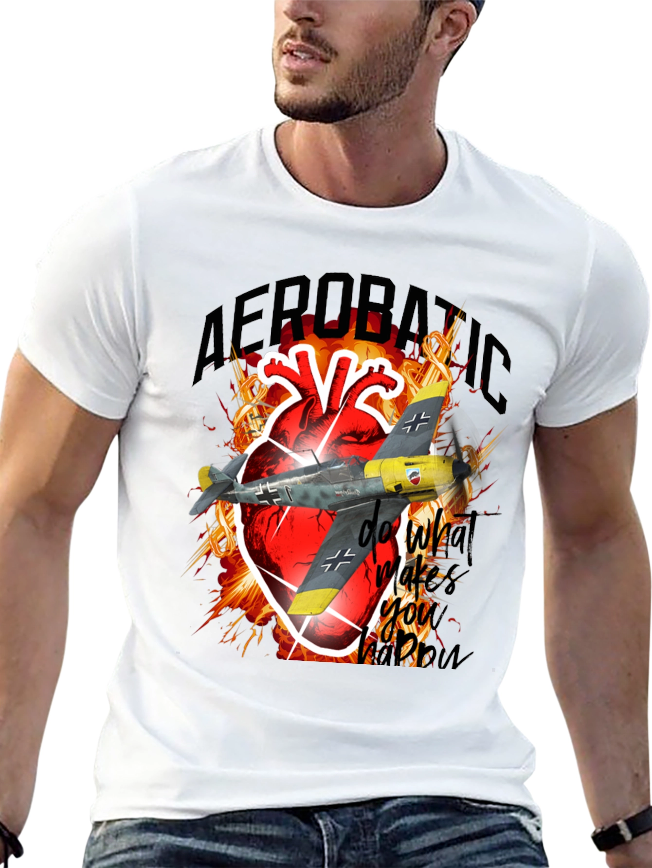 Black Aerobatic Plane Heart T-Shirt - Do What Makes You Happy view 13