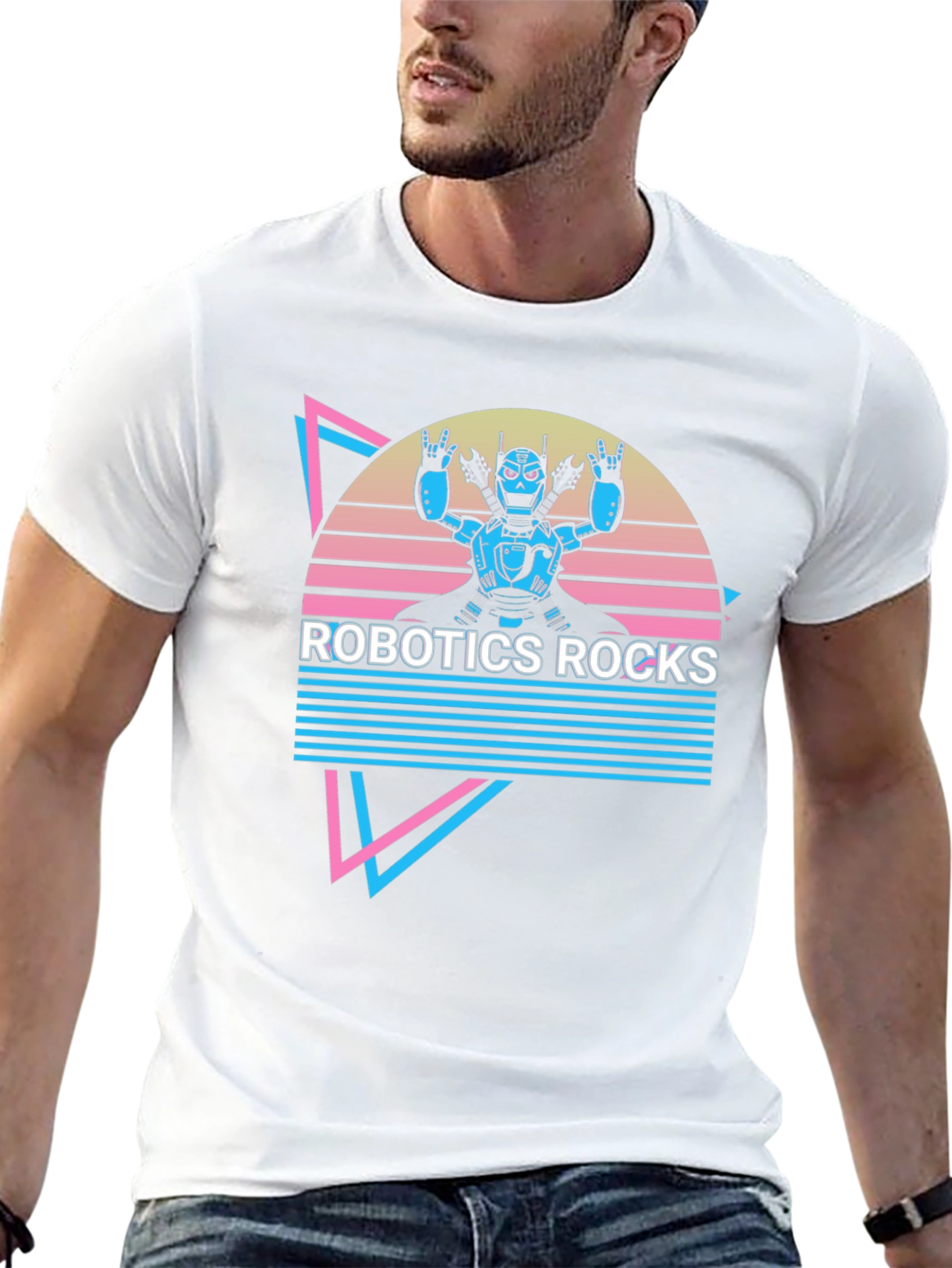 Black Robotics Rocks Retro Graphic T-Shirt view 13