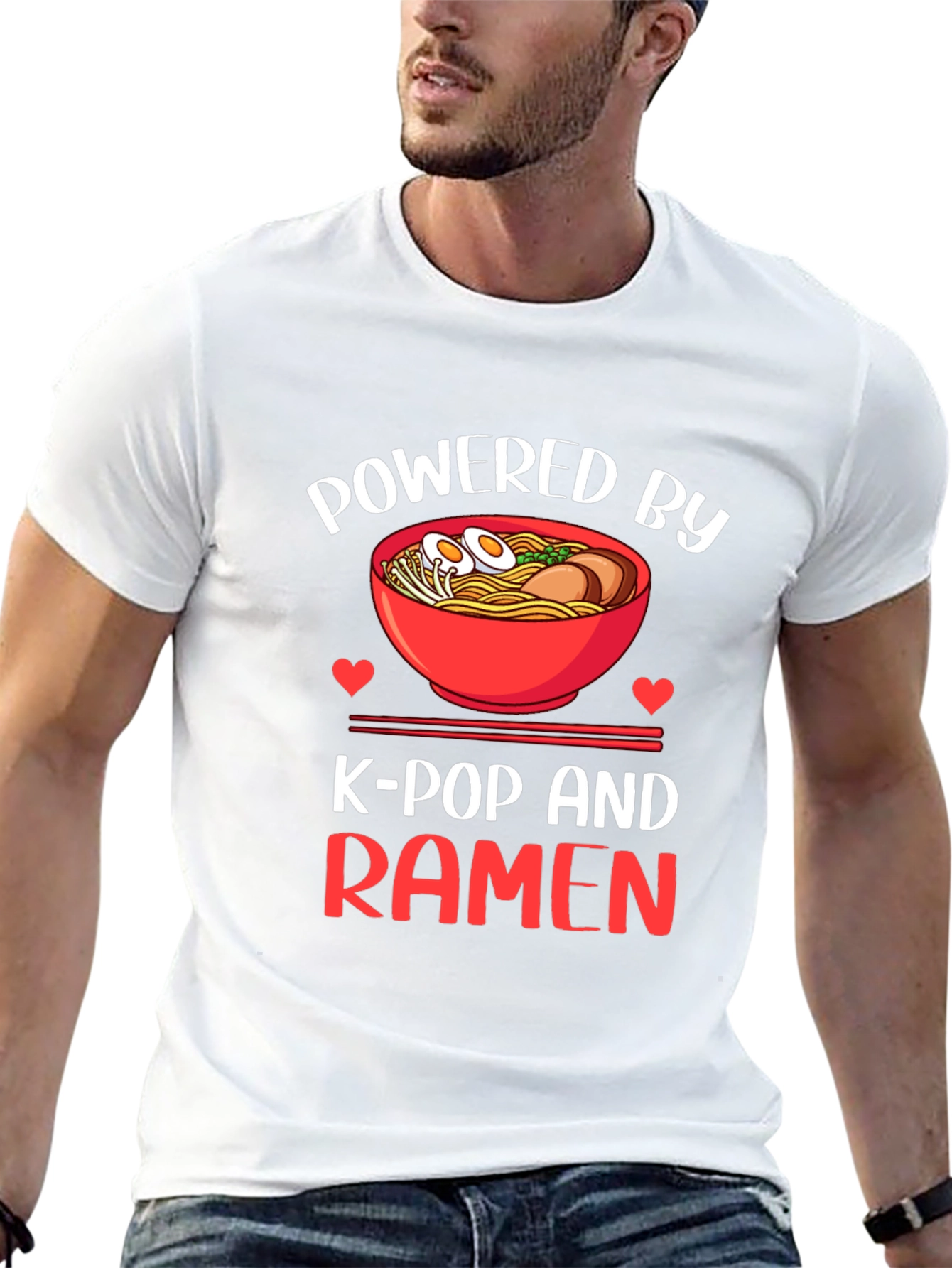 Black Powered by K-Pop and Ramen Graphic T-Shirt view 13