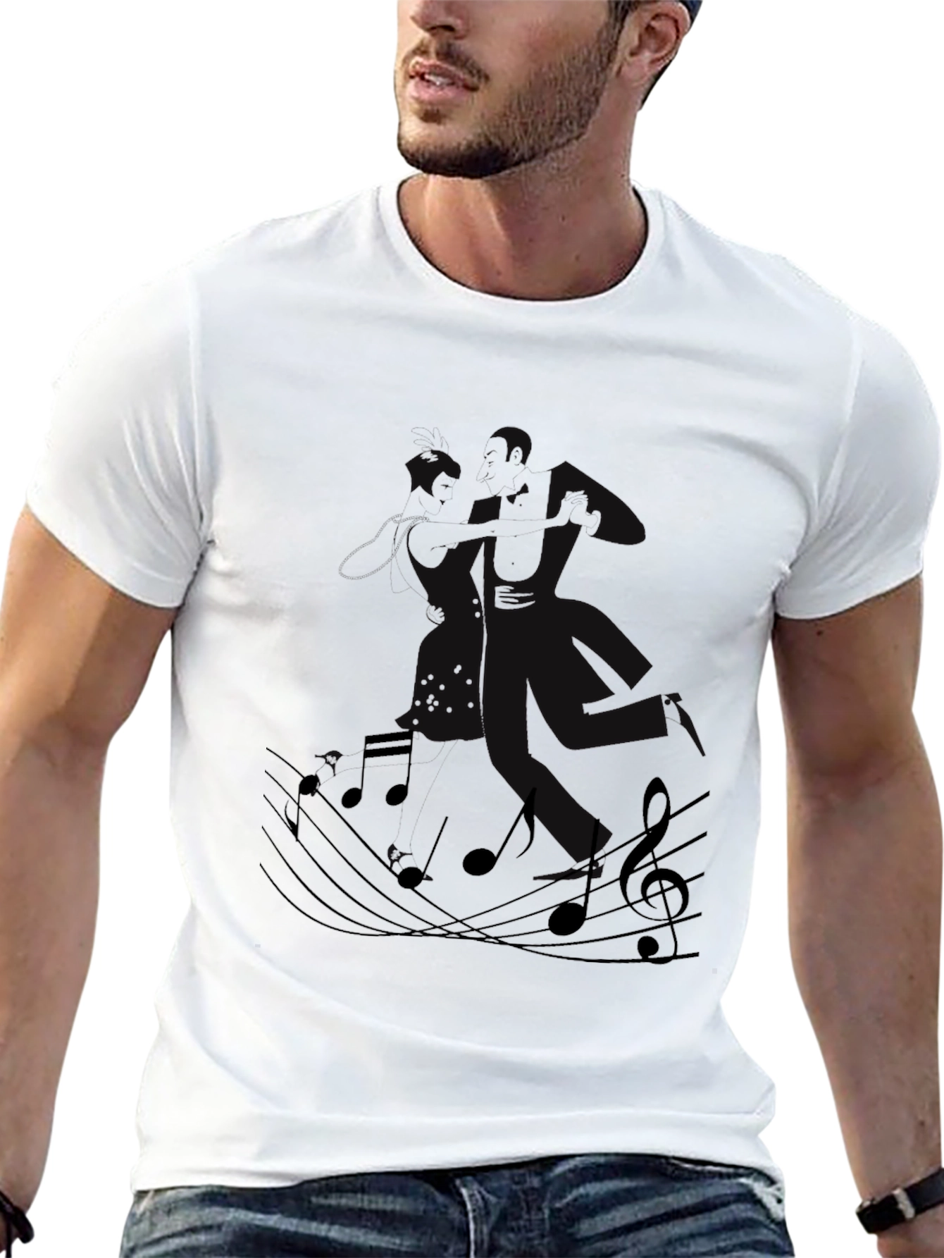 Black Musical Notes Black Graphic Tee view 13