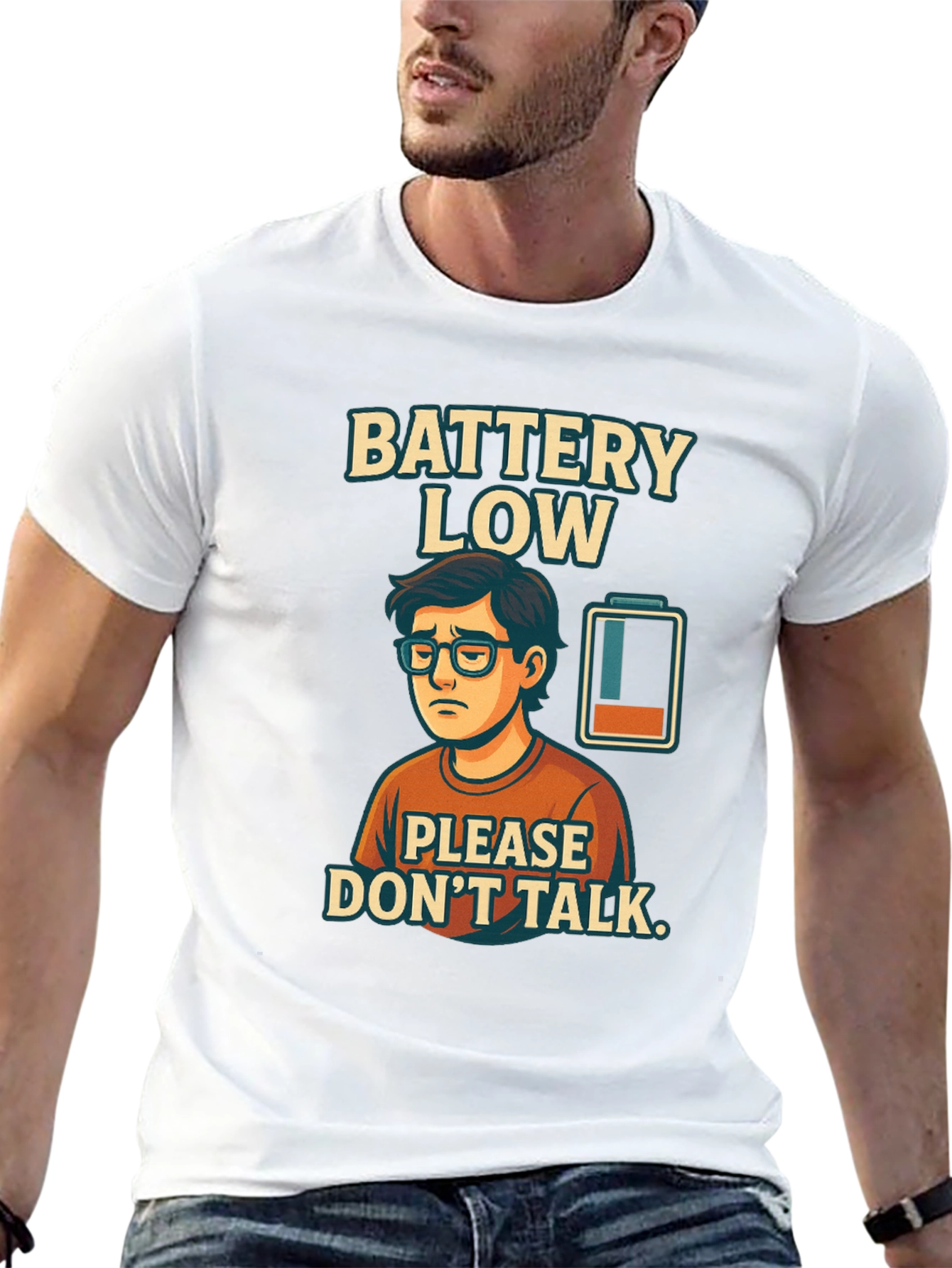 Black Battery Low Funny Graphic T-Shirt view 13