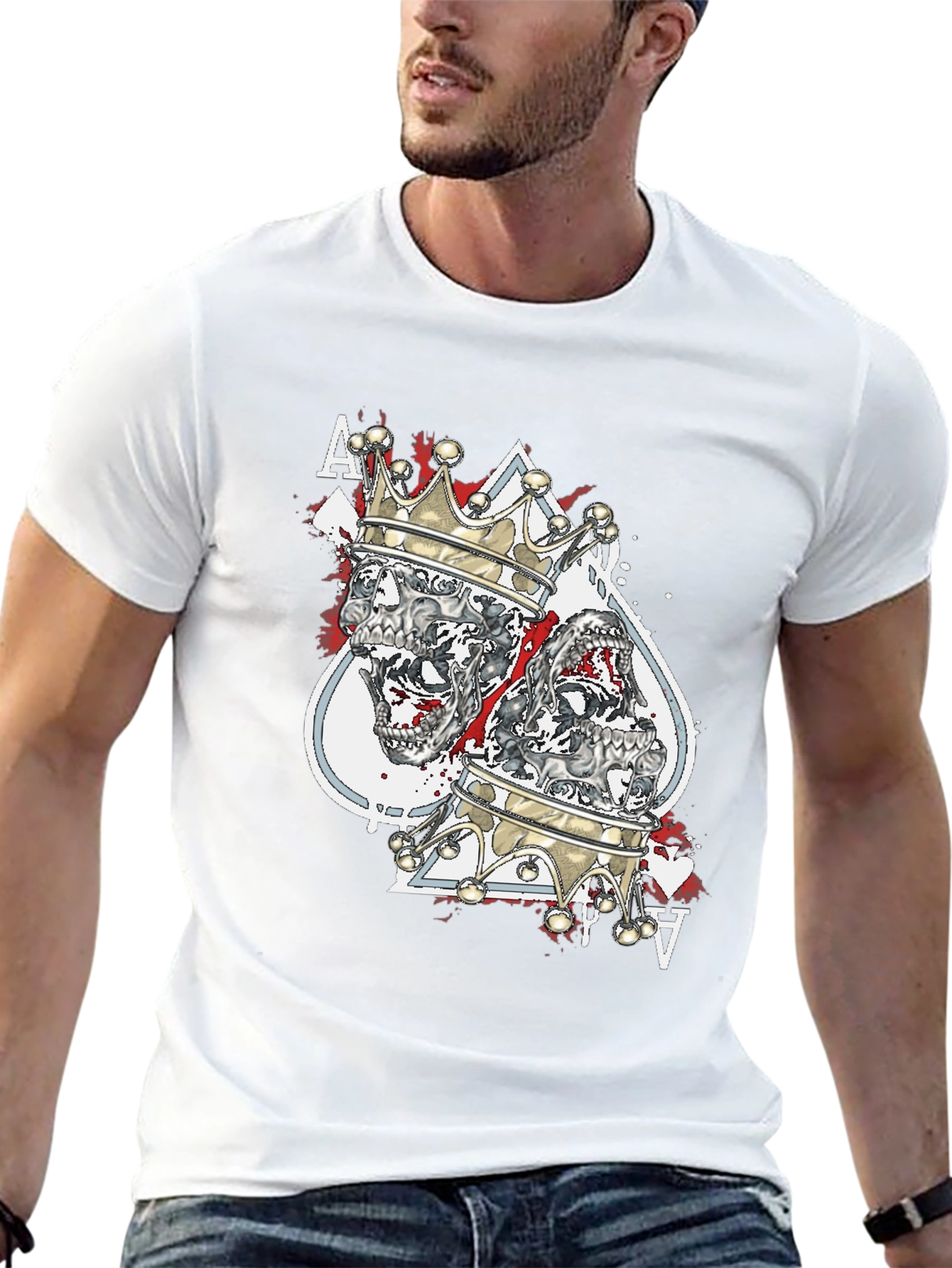 Black King & Ace Skull Graphic Tee - Black Crew Neck view 13