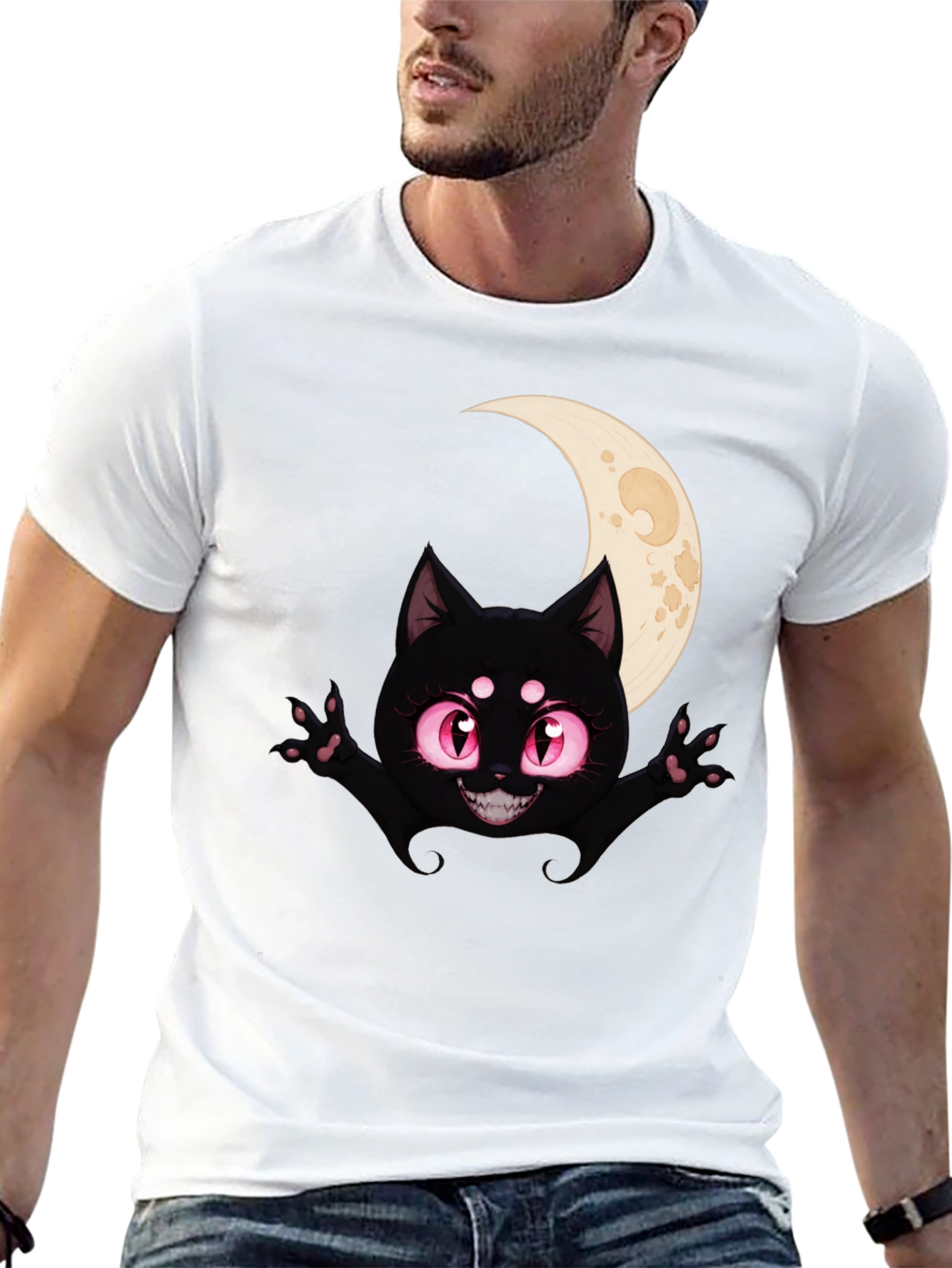 Black Black Cat Moon T-Shirt - Halloween Style view 13