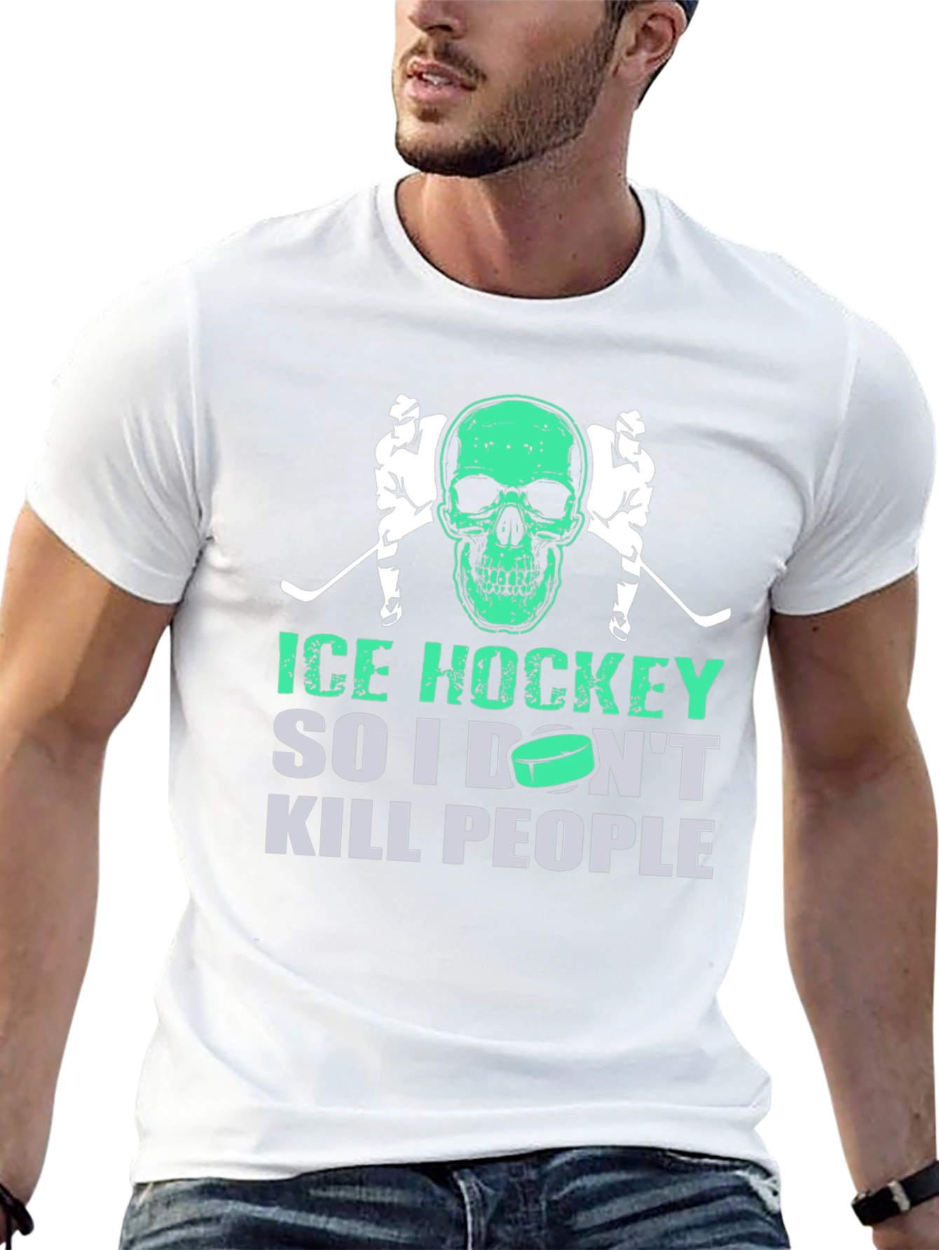 Black Ice Hockey Skull Graphic T-Shirt view 13
