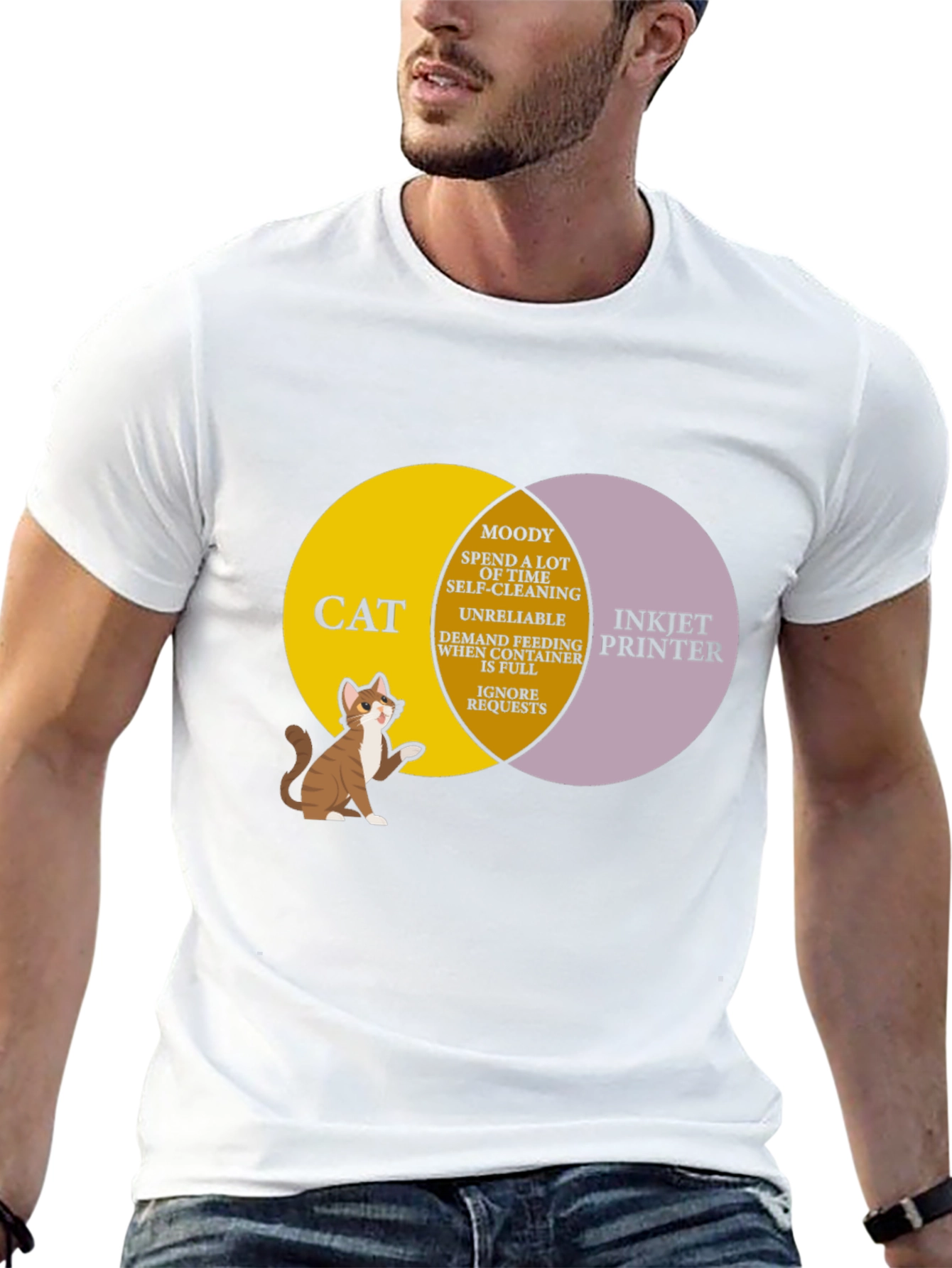 Black Cat vs Printer Venn Diagram T-Shirt view 13