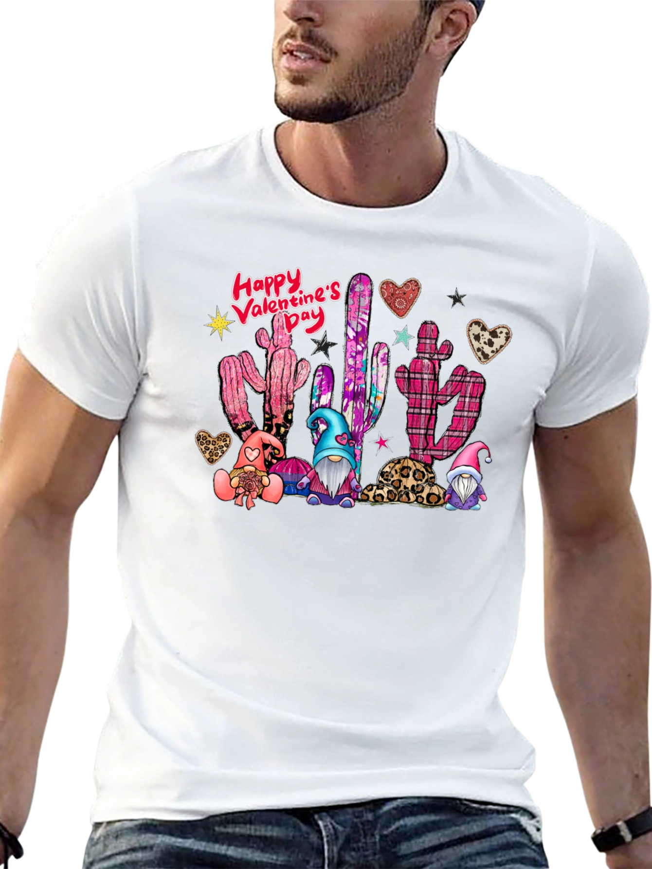 Valentine's Day Cactus Gnomes Black T-Shirt - 13