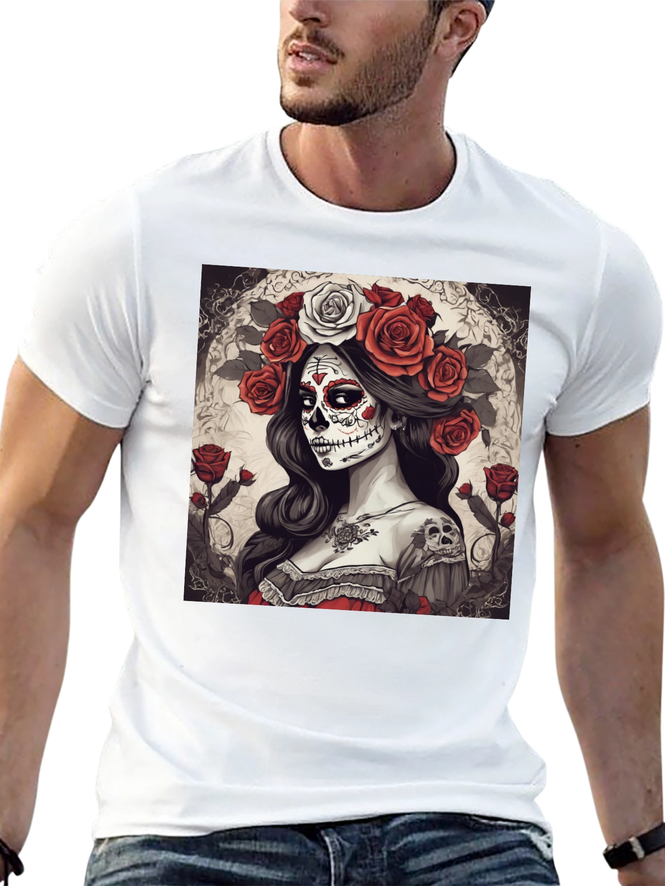 Black Day of the Dead Woman Graphic T-Shirt view 13