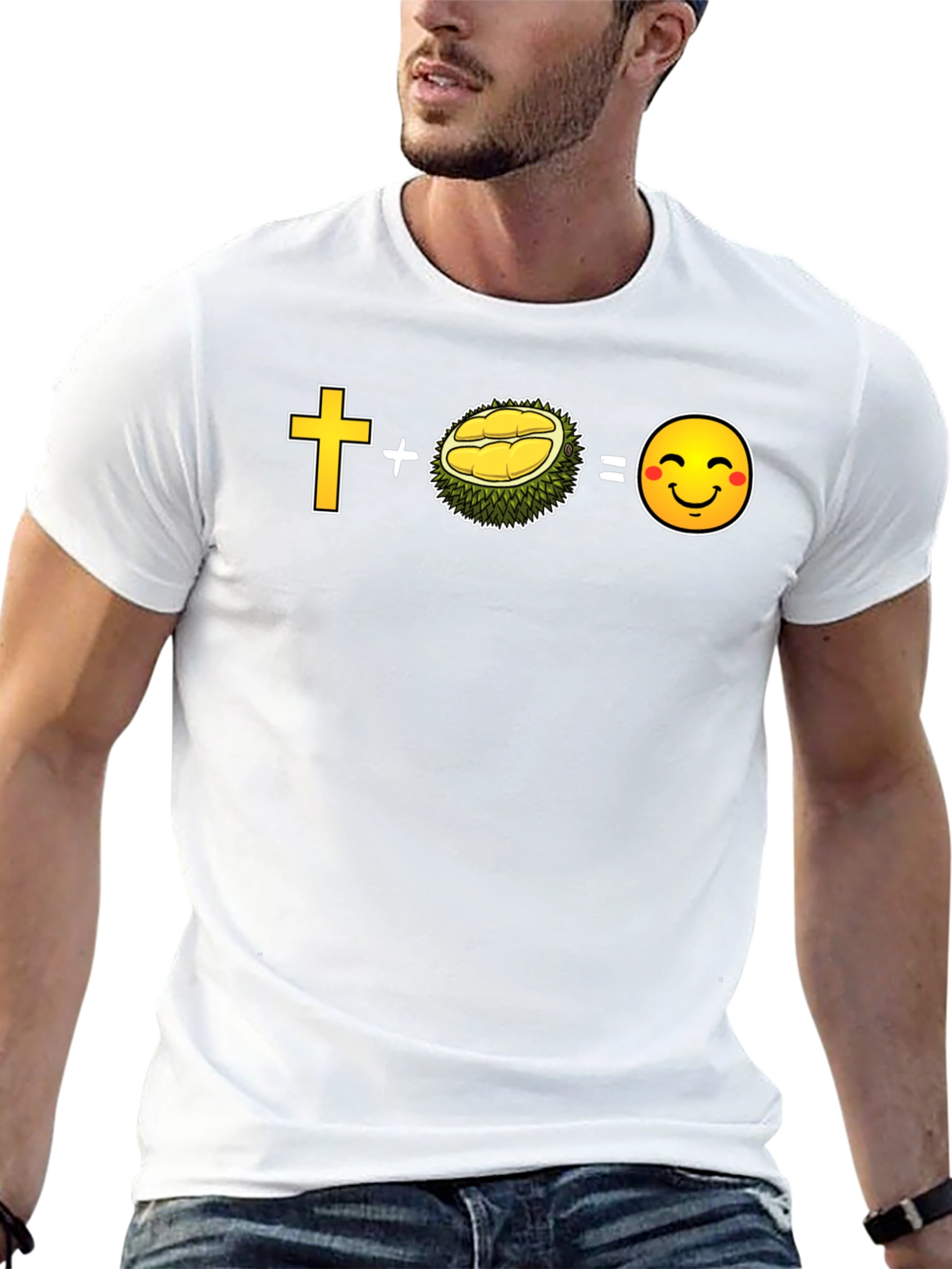 Black Cross Plus Durian Equals Smiley Face Black T-Shirt view 13