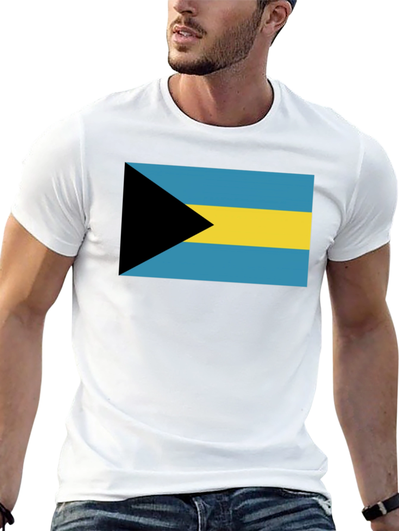 Black Bahamas Flag Graphic Tee - Black Cotton T-Shirt view 13