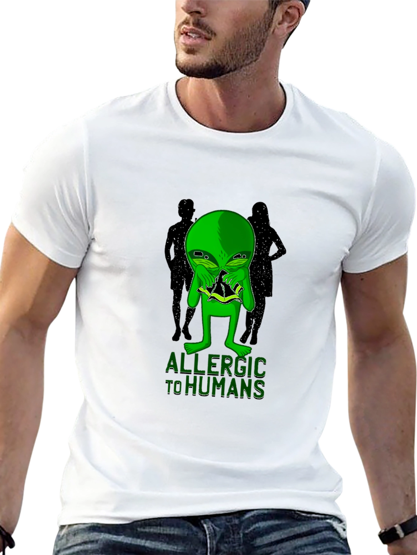Black Allergic to Humans Alien Graphic T-Shirt view 13