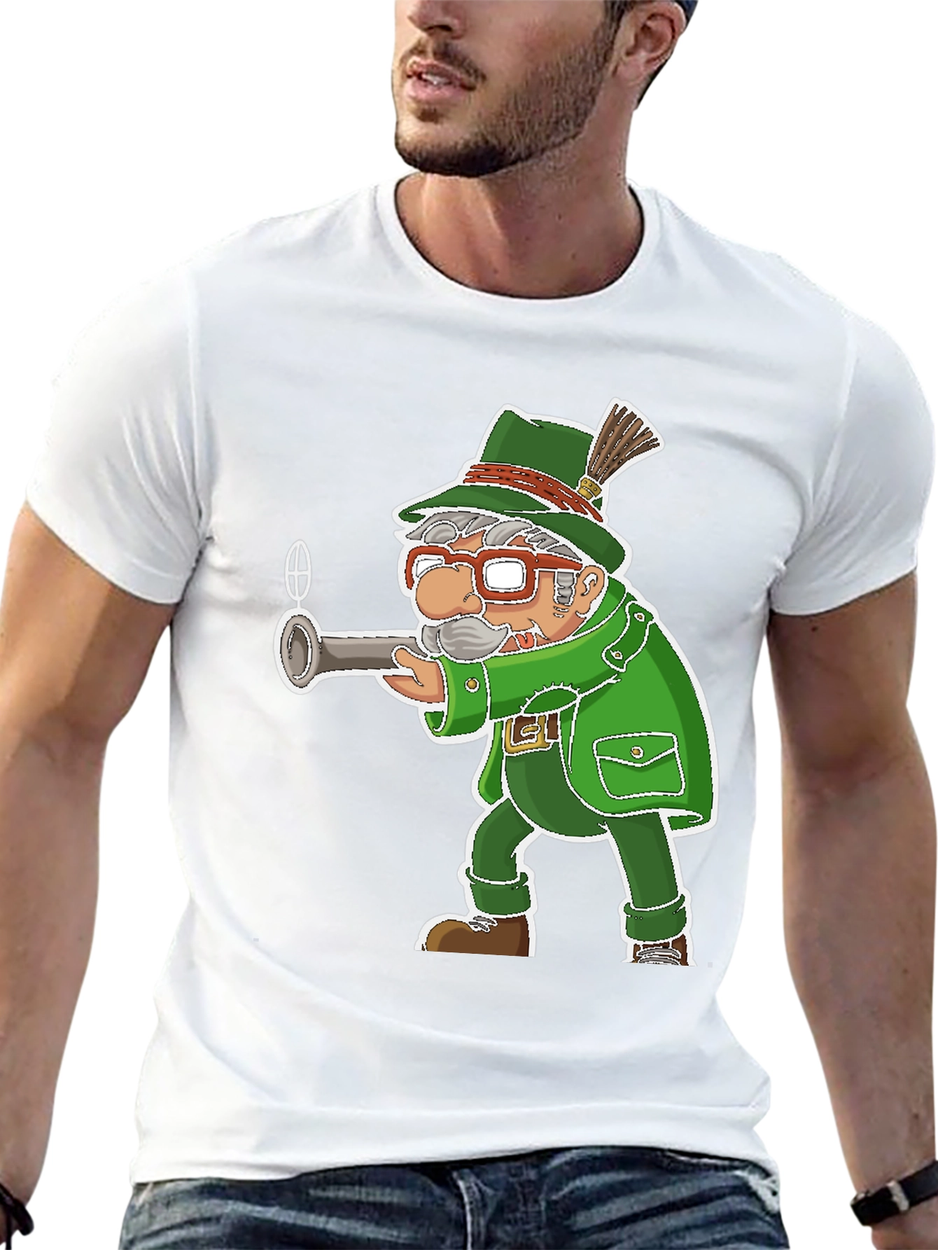 Black Cartoon Hunter T-Shirt - Novelty Graphic Tee view 13