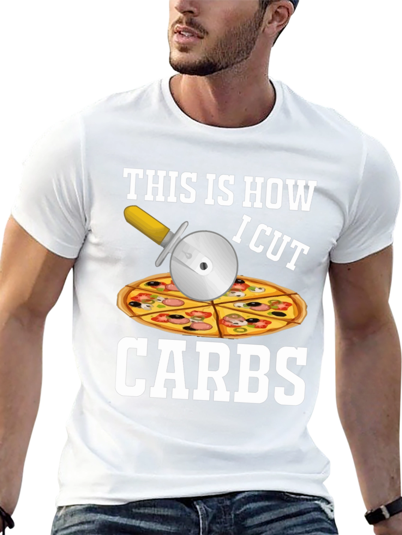 Black Funny Pizza Cutter "Carbs" T-Shirt view 13
