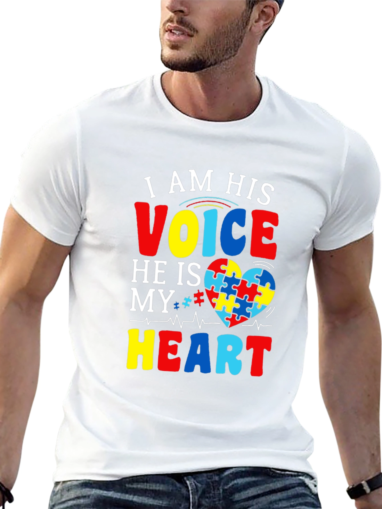 Black Autism Awareness T-Shirt - I am His Voice, He is My Heart view 13