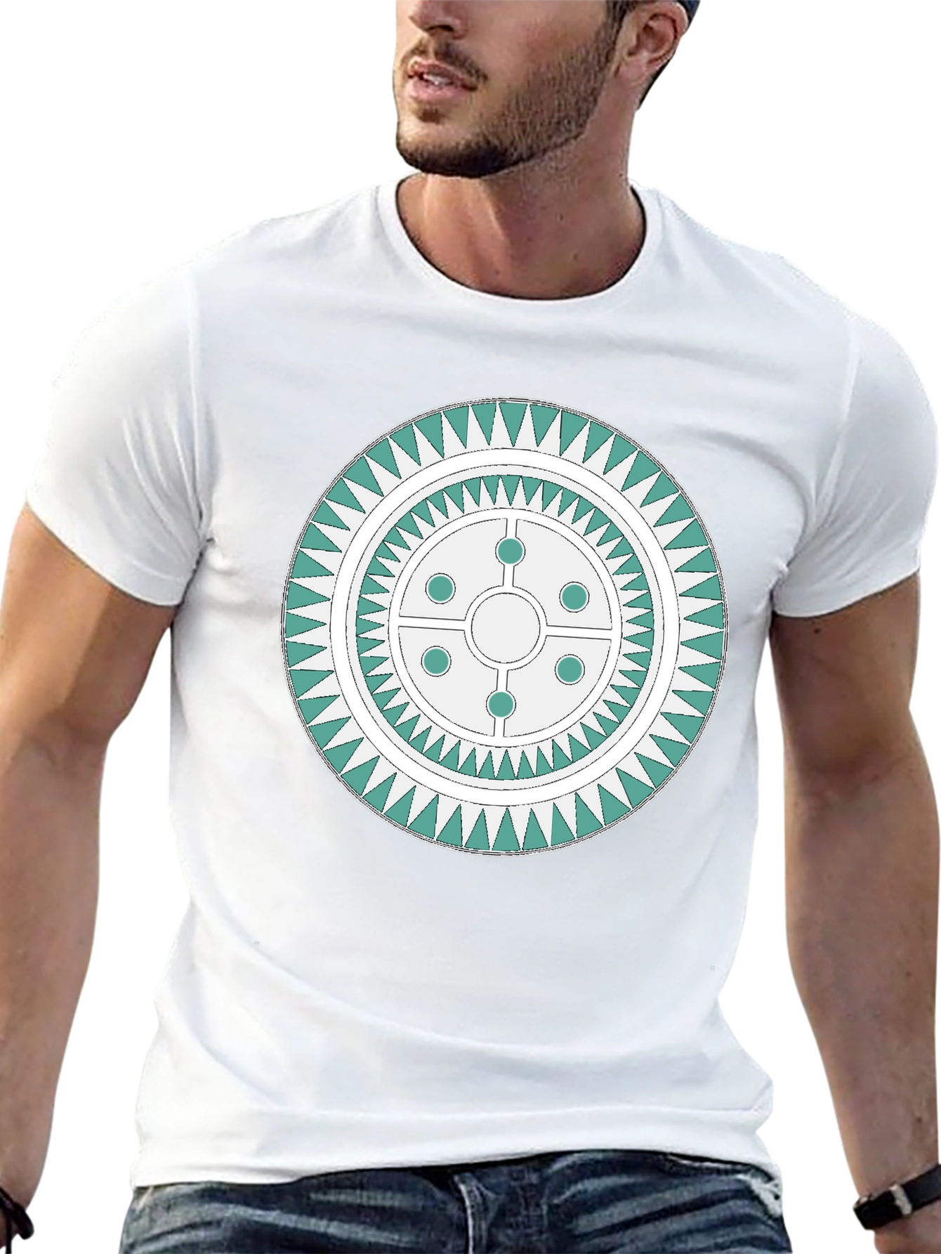 Black Geometric Circle Design Tee view 13