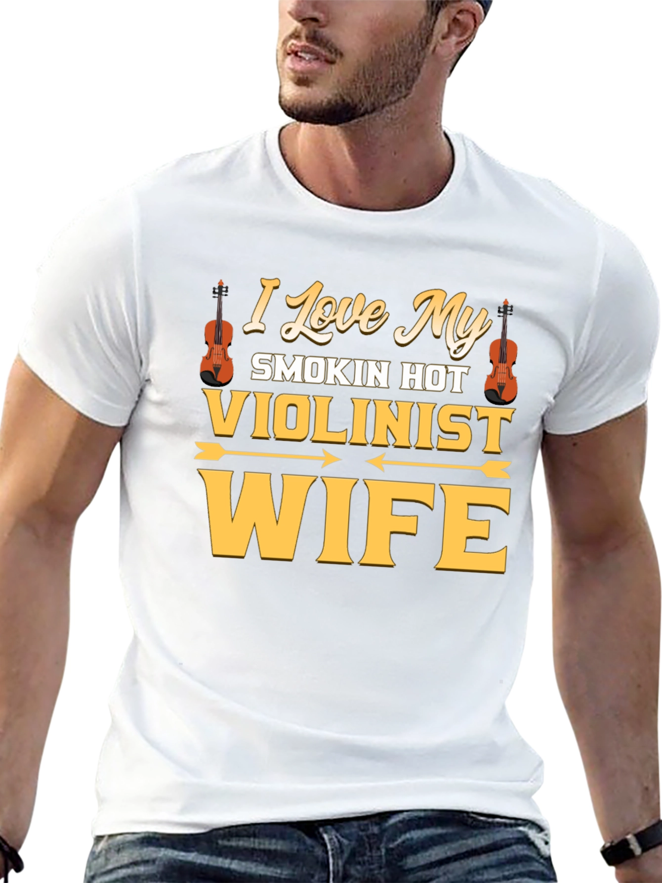 Black I Love My Smokin' Hot Violinist Wife T-Shirt view 13