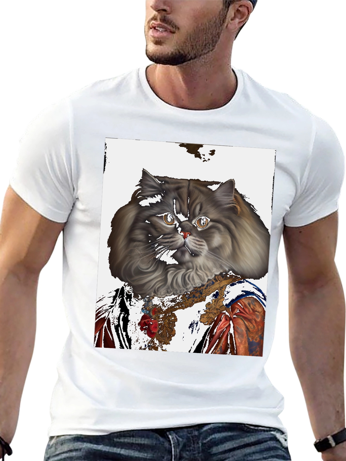 Black Renaissance Cat Graphic T-Shirt view 13