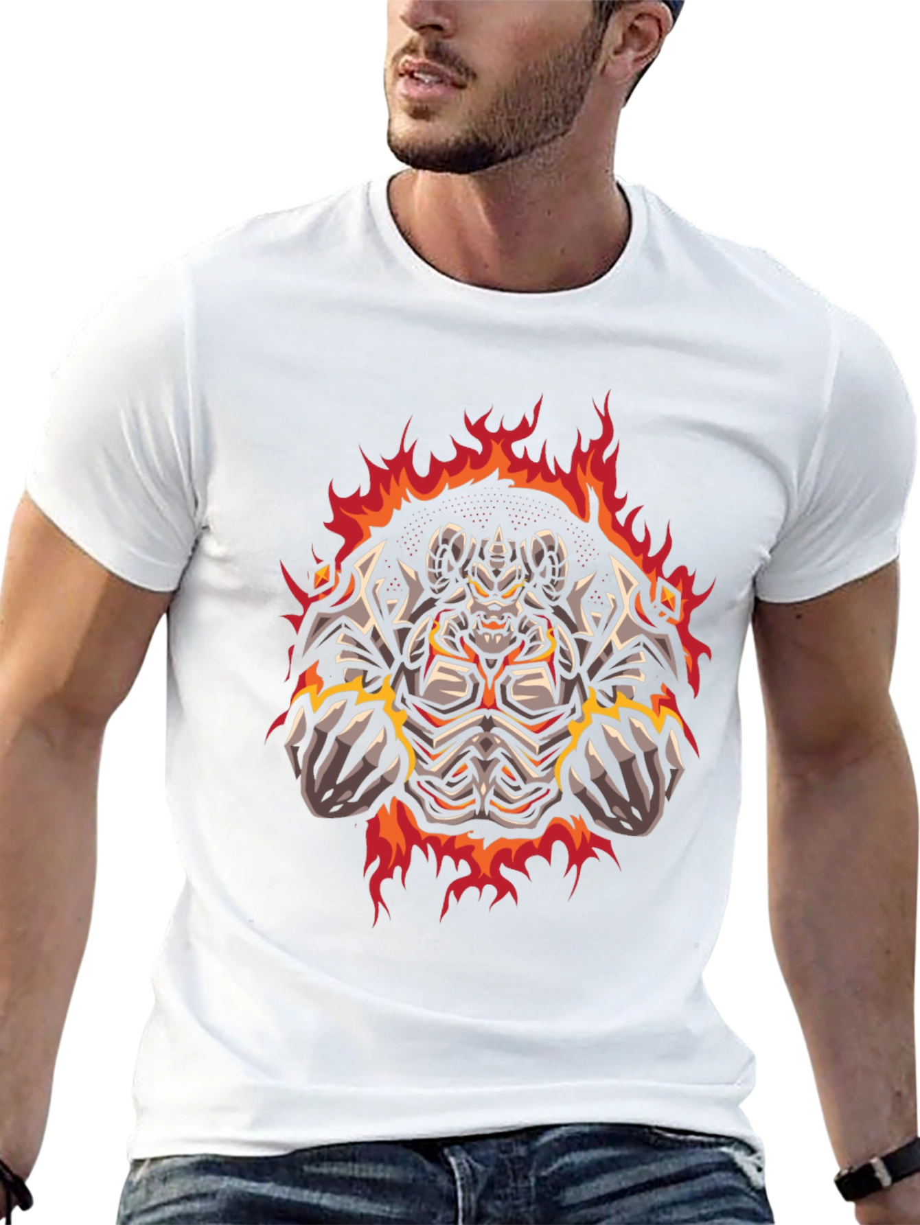 Black Fiery Demon Graphic Print Tee - Black Cotton T-Shirt view 13