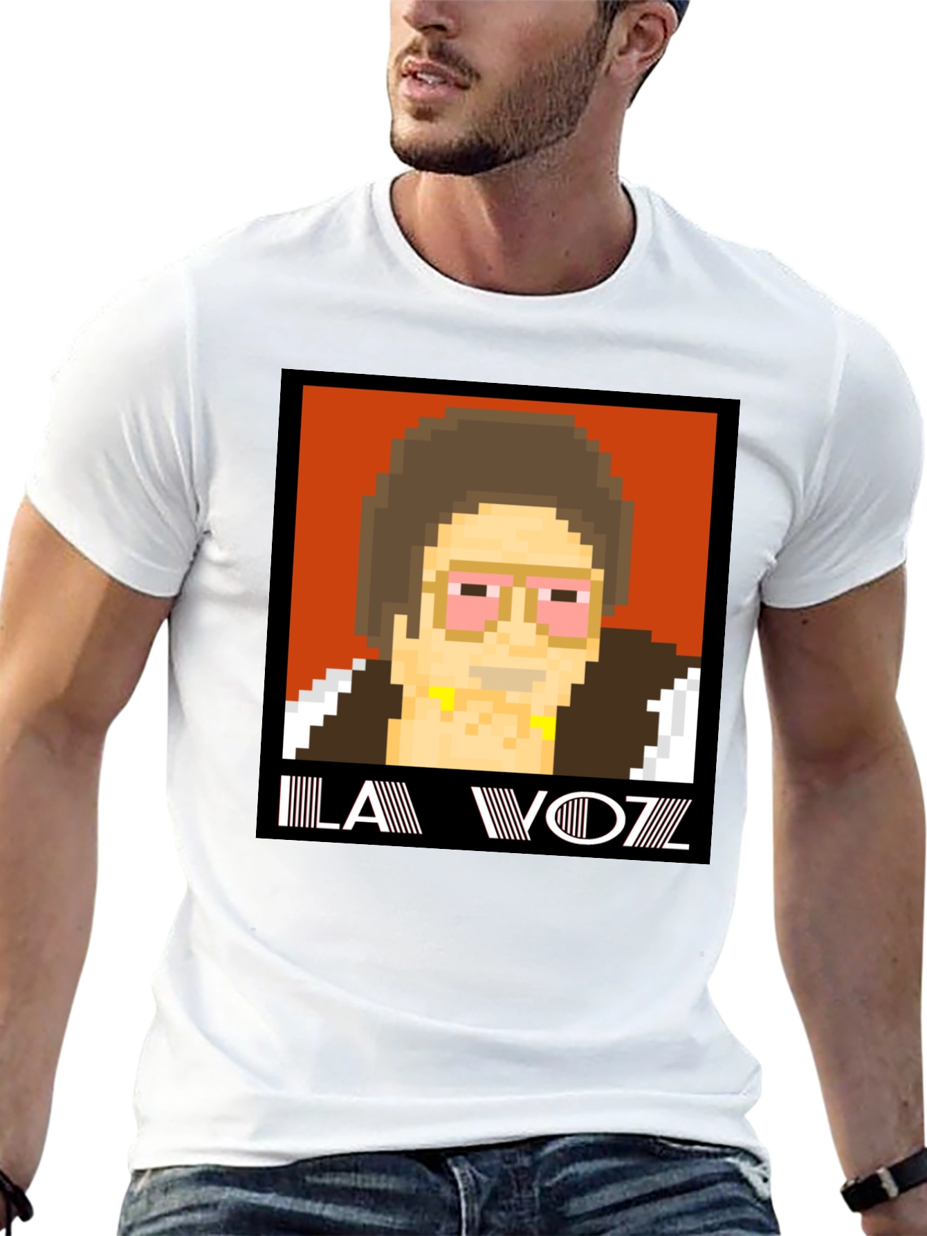 Black Retro Pixel Art T-Shirt: LA VOZZ view 13