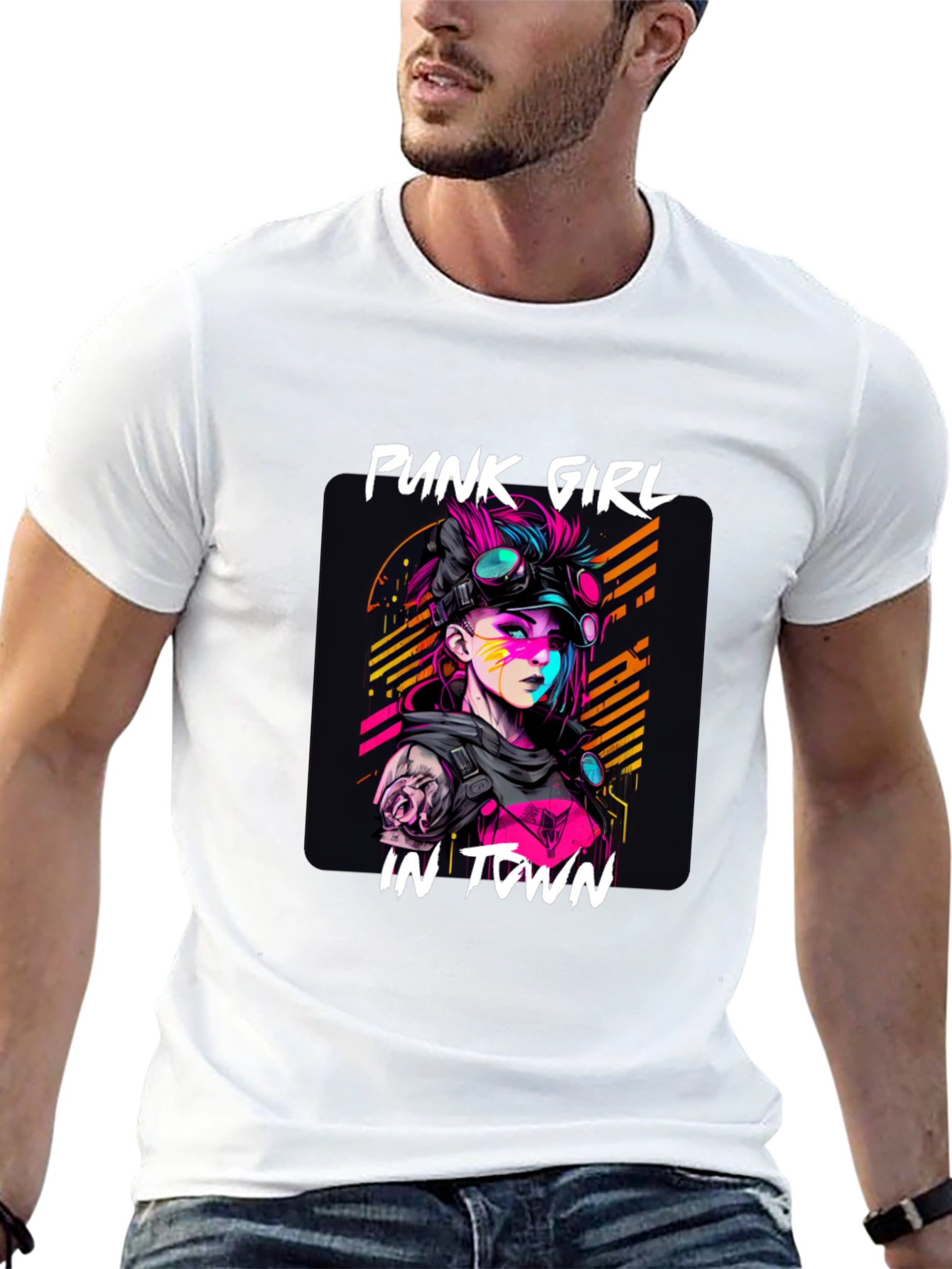 Black Punk Girl in Town Graphic Tee - Stylish Unisex T-Shirt view 13