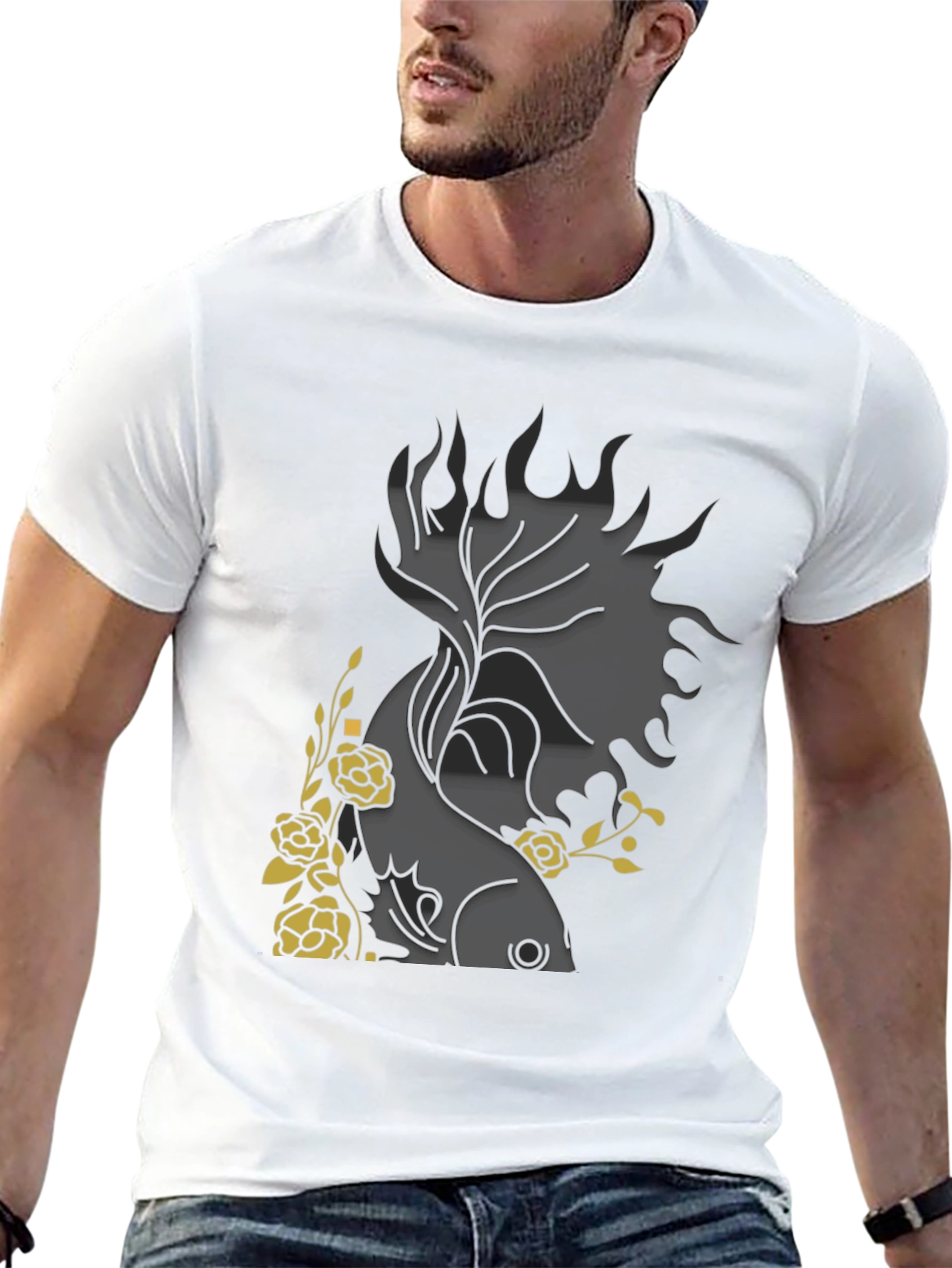 Black Floral Fish Graphic Black T-Shirt view 13