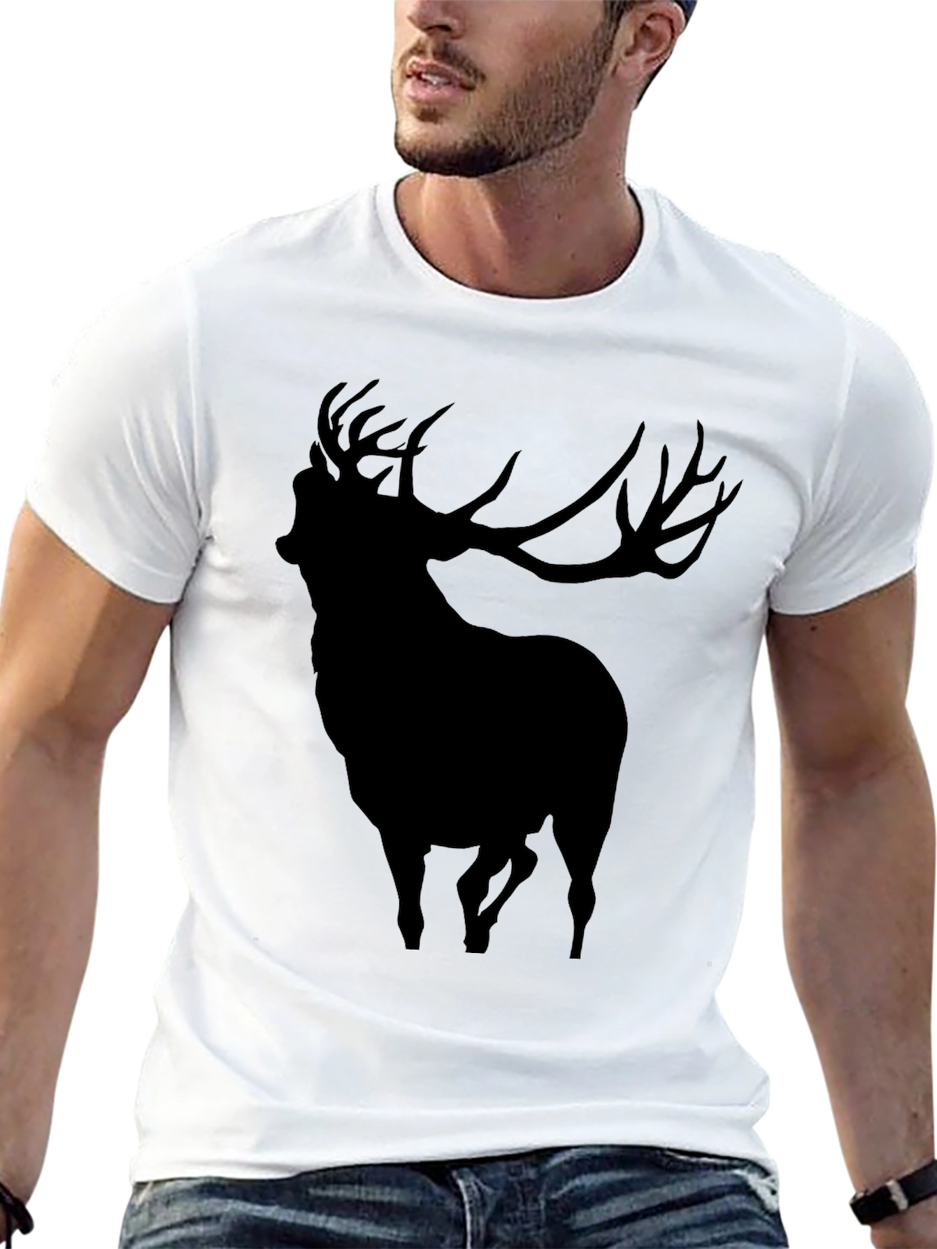 Black Men's Black Deer Graphic T-Shirt view 13