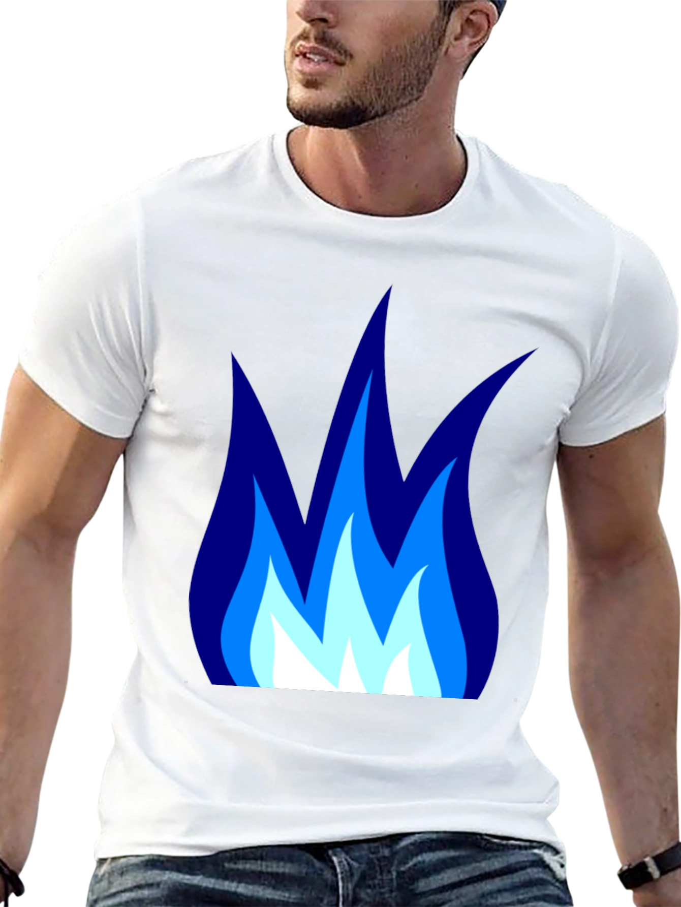 Black Blue Flame Graphic Black T-Shirt - Cool Casual Tee view 13