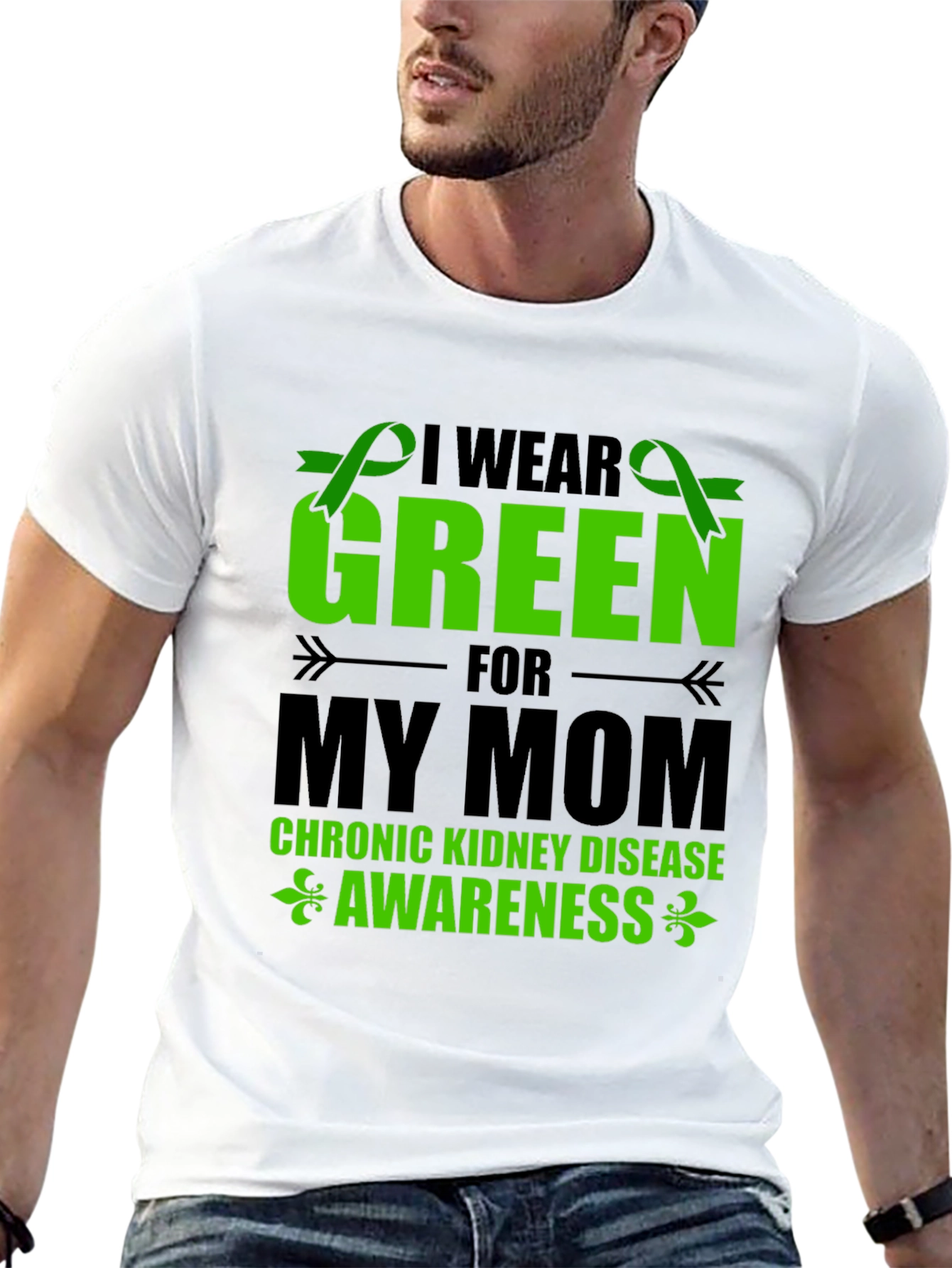 Black I Wear Green For My Mom Kidney Disease Awareness T-Shirt view 13