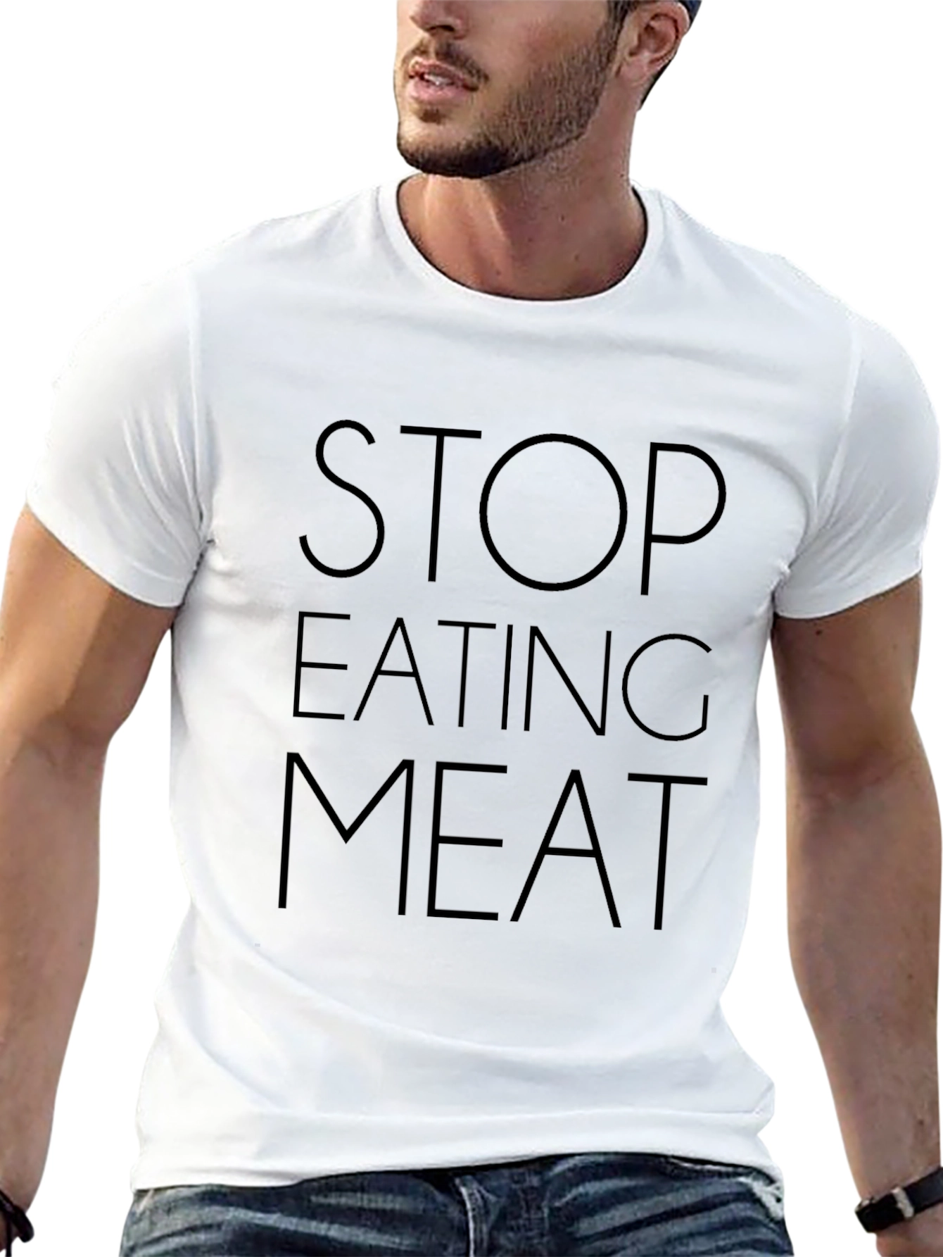 Black Stop Eating Meat Graphic Tee - Vegan T-Shirt view 13