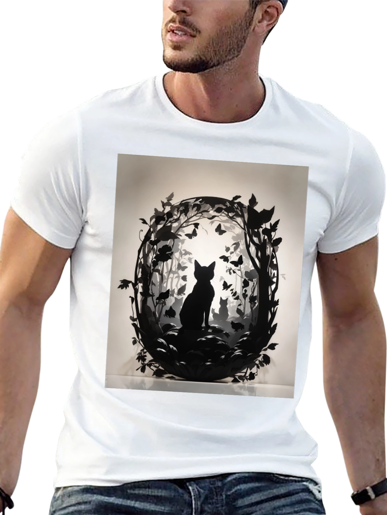 Black Artistic Cat Silhouette Graphic Tee view 13